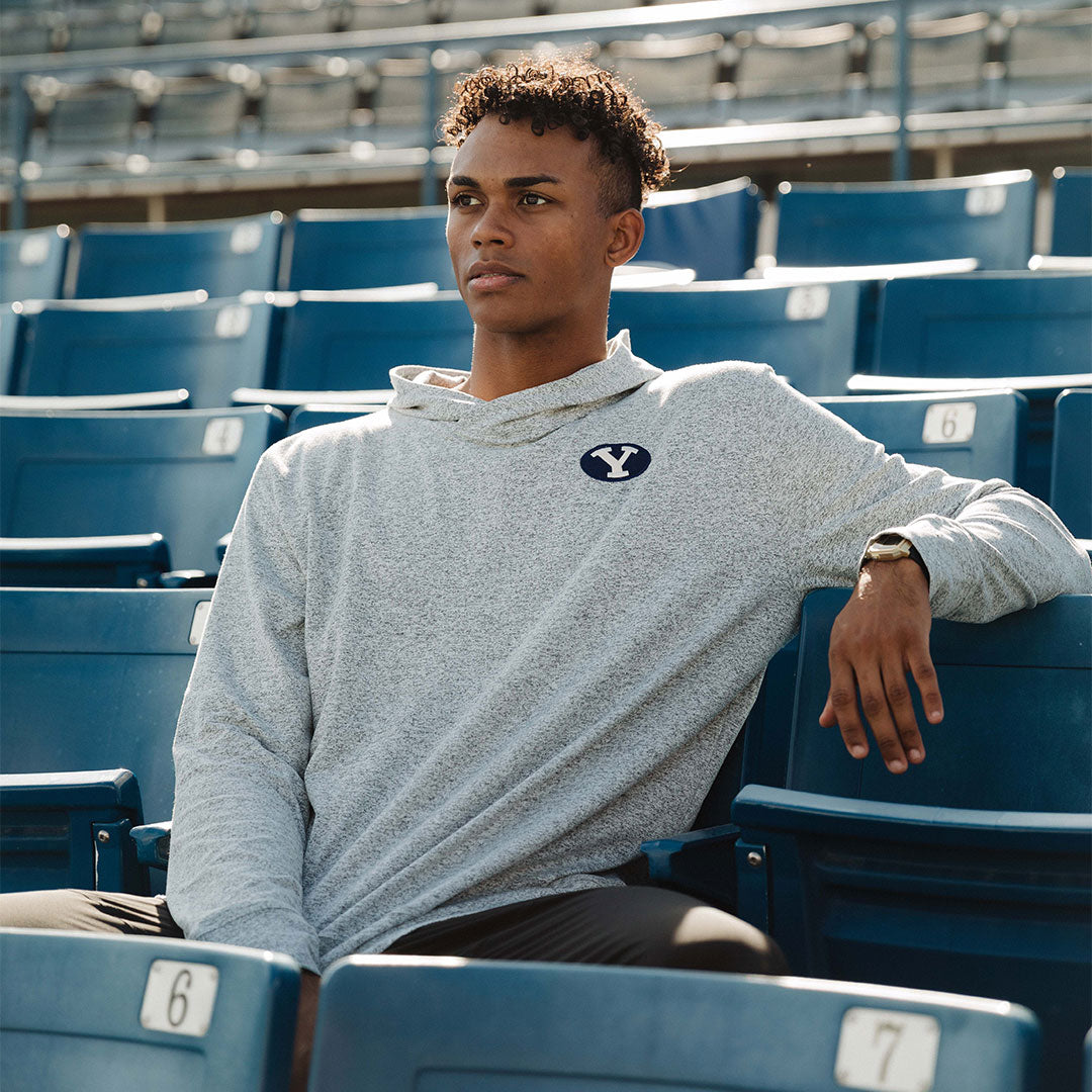 BYU Men's Travel Hoodie - Soft Heather Grey Pullover Sweatshirt for Casual Wear, Outdoor Adventures & Campus Life