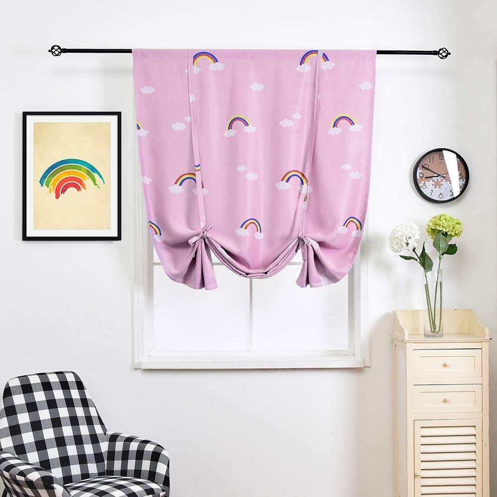 ELEOPTION Thermal Insulated Blackout Curtains for Small Windows - Rainbow Pink Window Valance Balloon Blind with Rod Pocket, 24