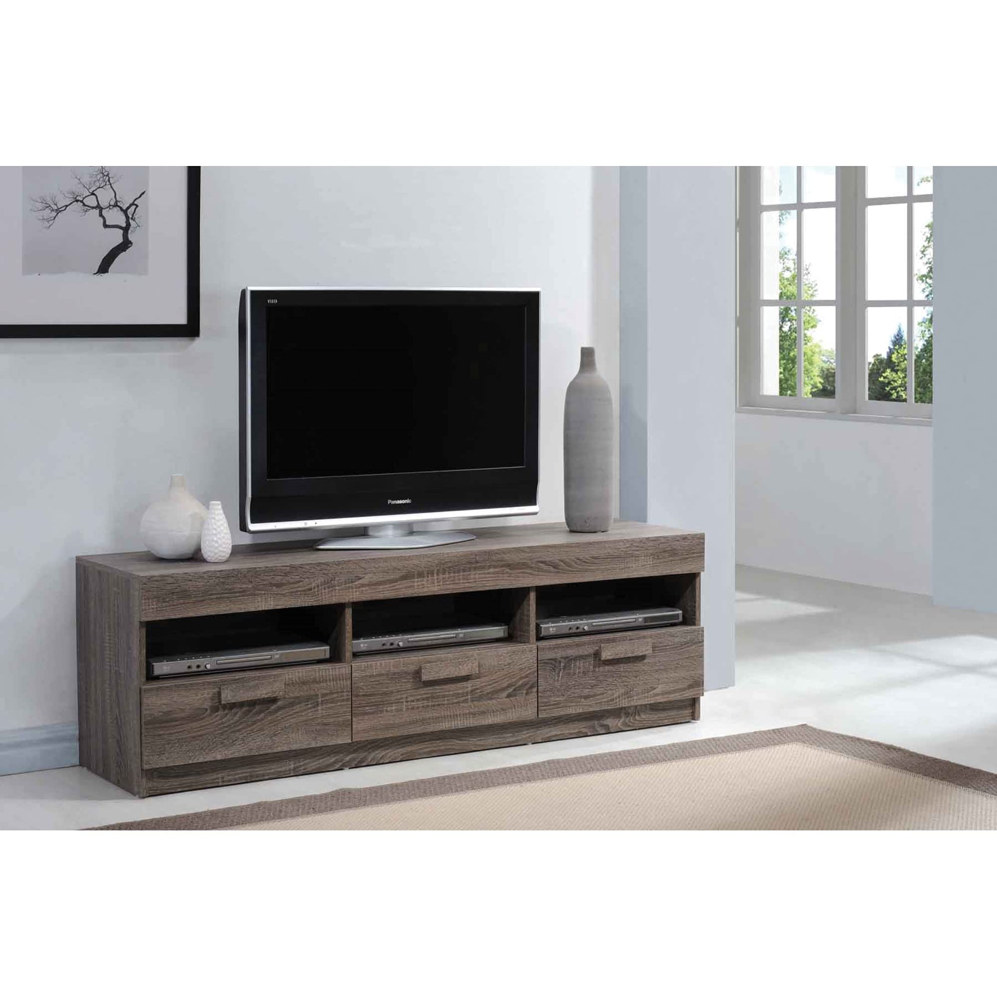 Rustic Oak TV Stand with Storage Shelf - Modern Farmhouse Entertainment Center for Living Room, Bedroom & Home Theater