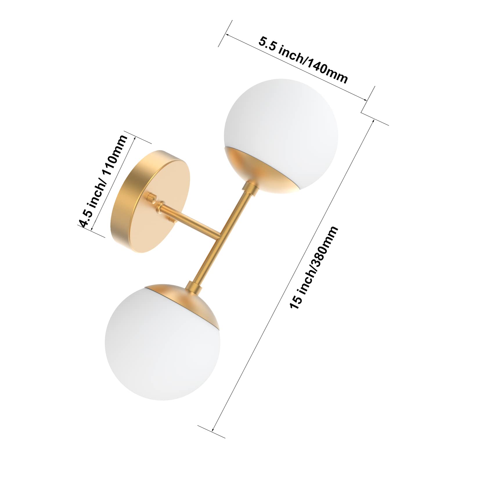 Tipace Gold Wall Sconce 2 Lights - Modern Globe Wall Light Fixture with 3000K G9 Bulbs Included - Mid Century Golden Wall Sconce for Restaurant, Living Room, Bedside, Stairs & Bathroom Mirror Lighting - Perfect for Ambient, Accent and Decorative Lighting