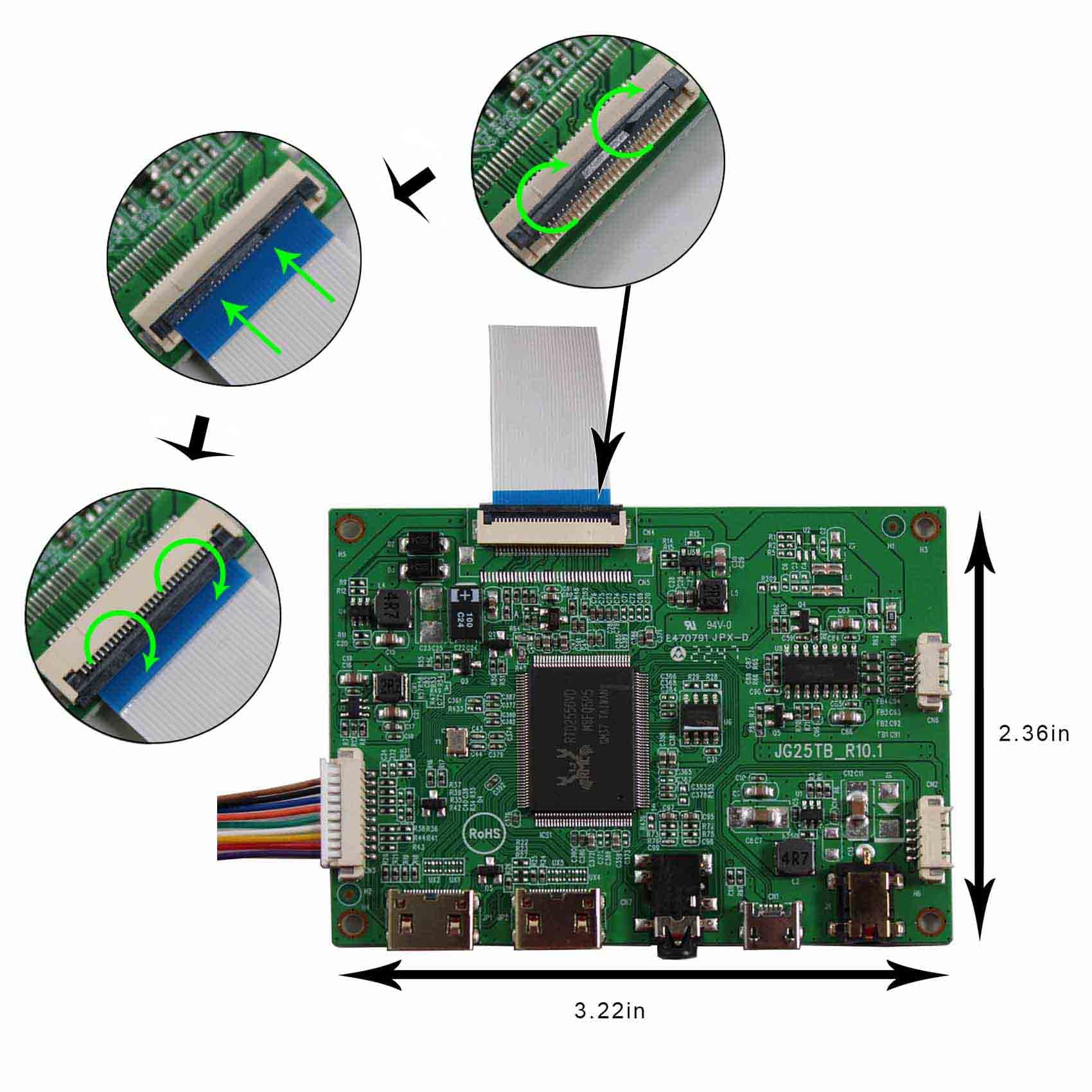 VSDISPLAY HDMI LCD Controller Board for 12.6inch 1920x515 LCD Screen - DIY Digital Signage, Raspberry Pi Display, Custom Monitor Setup for Home & Office