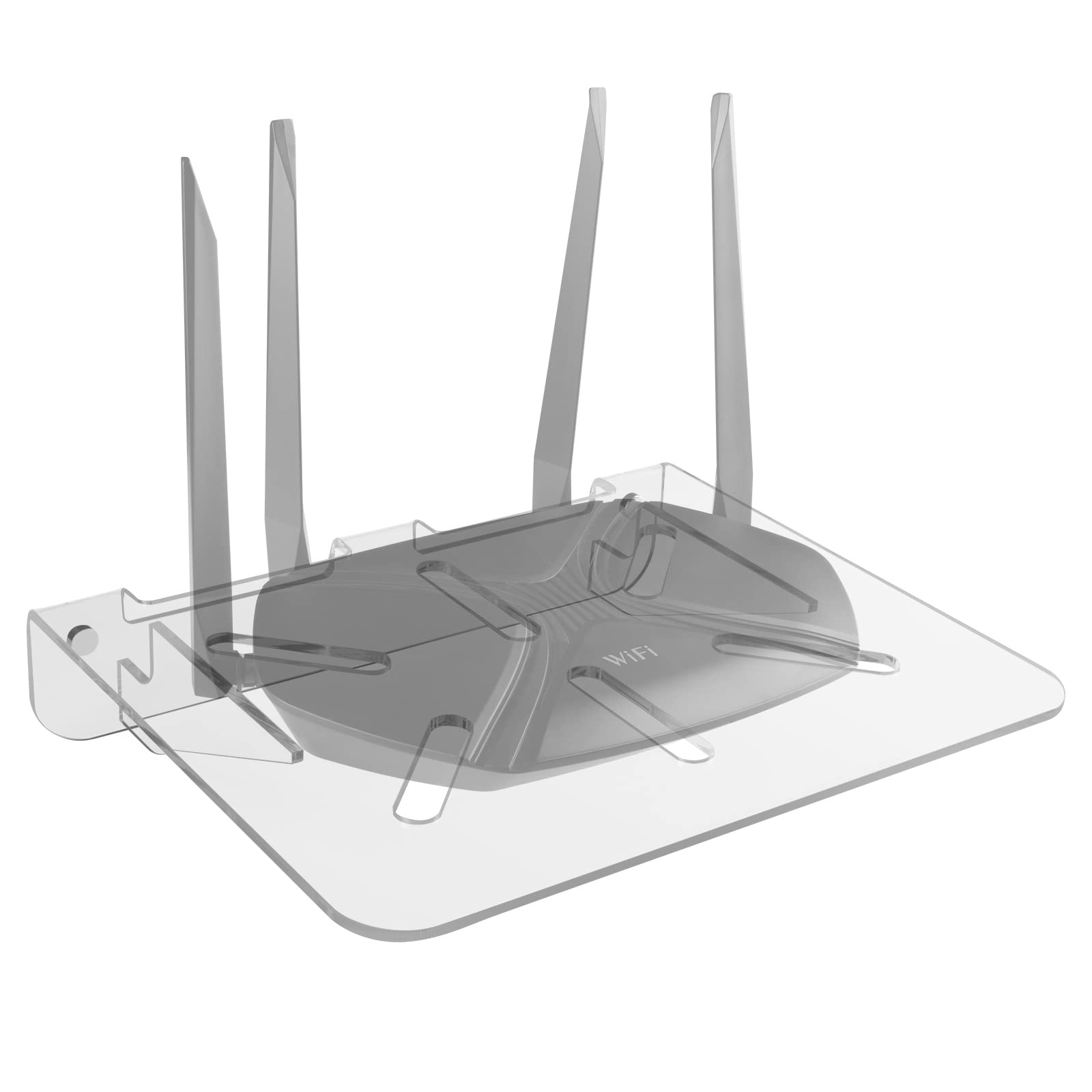 Universal WiFi Router Wall Mount Shelf - Clear Acrylic Floating Shelf Holder for Router, Modem, Mini Projector, TV Box & Speaker - 12.2 x 10.03 Inch - Perfect for Home Office, Living Room & Entertainment Setup