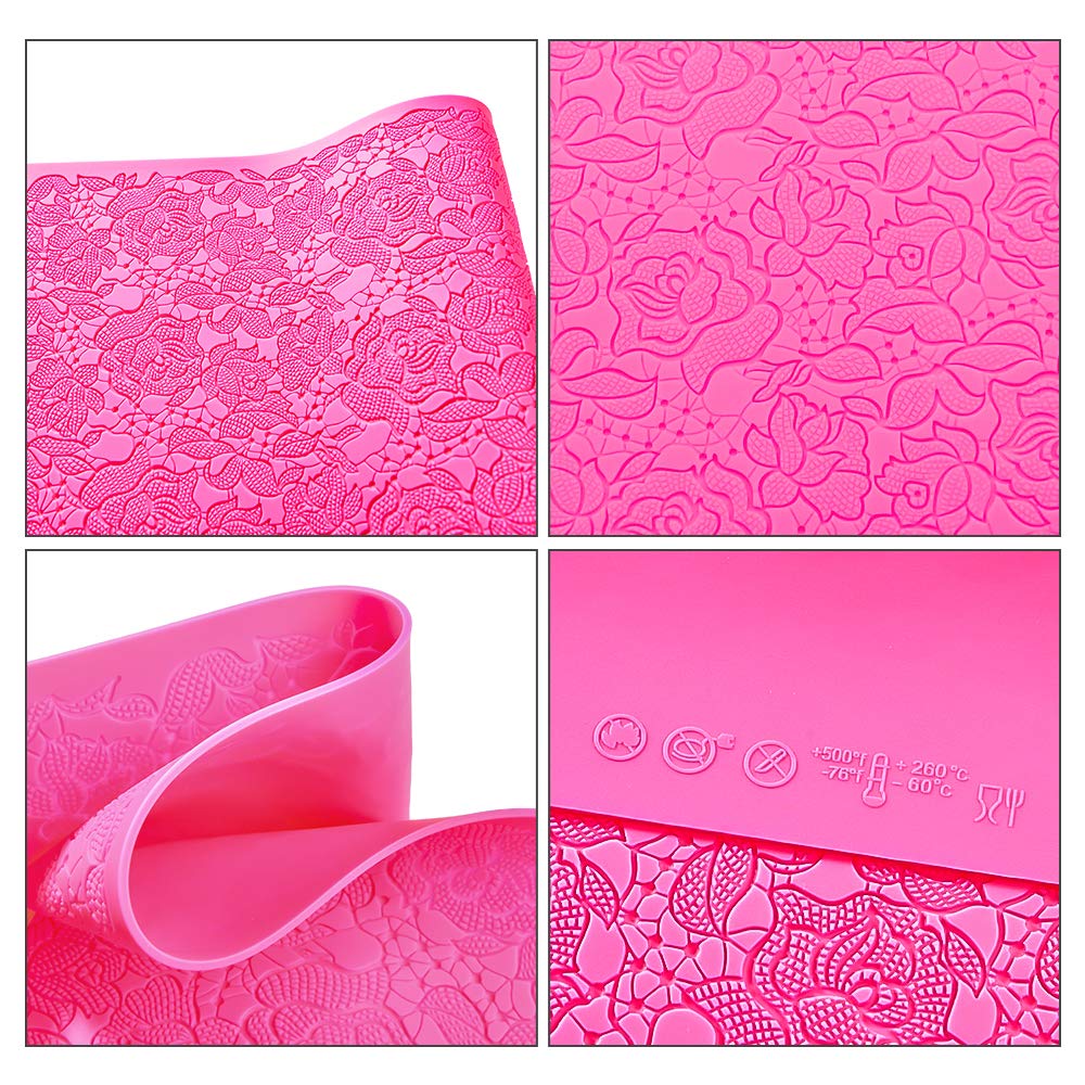 Premium Silicone Cake Fondant Mat with Rose Lace Design - 16x12 Inch Non-Stick Baking Mat for Fondant, Cookies & Pastry Decorating - Perfect for Wedding Cakes, Birthday Parties & DIY Desserts