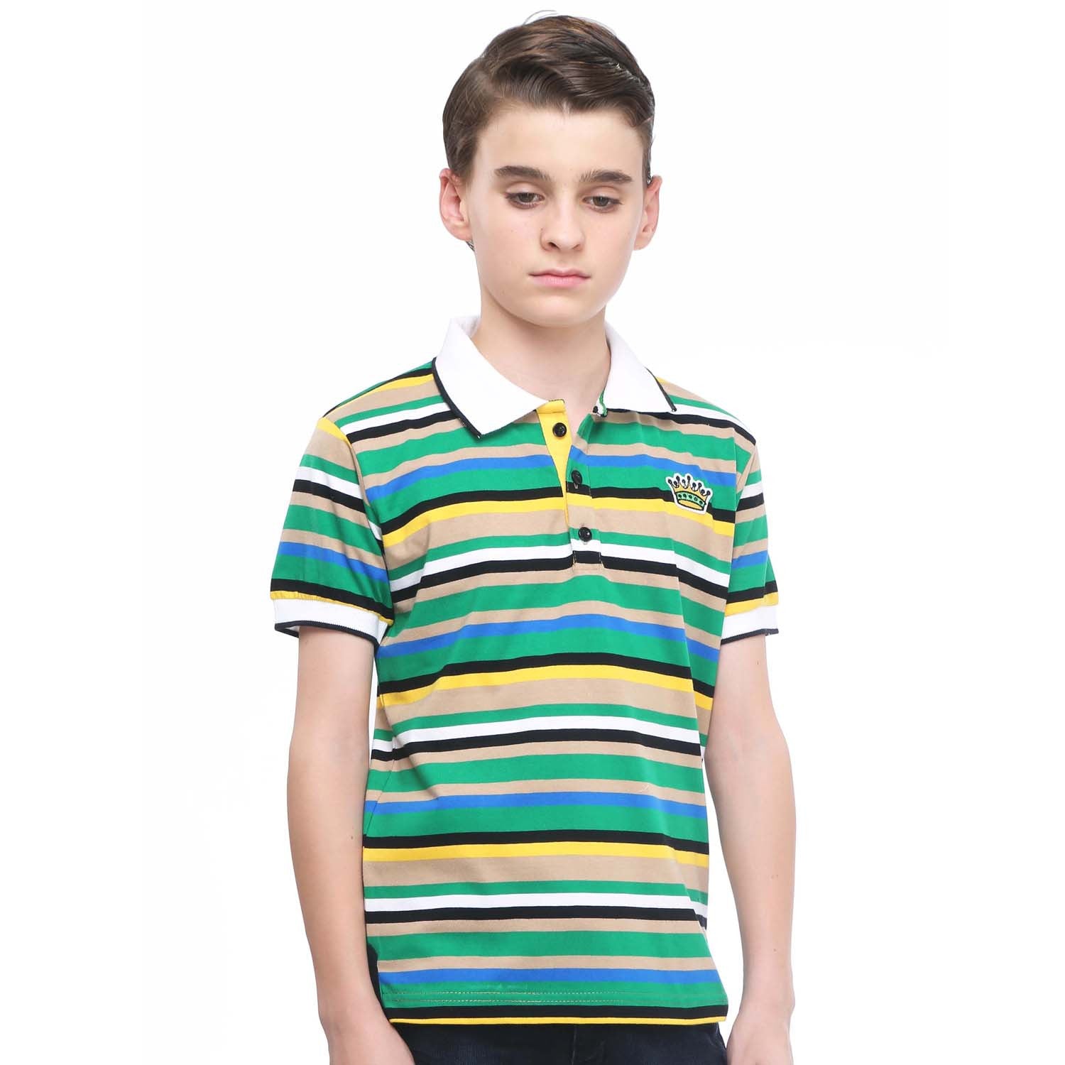 Trendy Green Striped Polo T-Shirt for Men | MashUp Super Stripes Collection | Perfect for Casual Wear, Golf & Summer Outfits