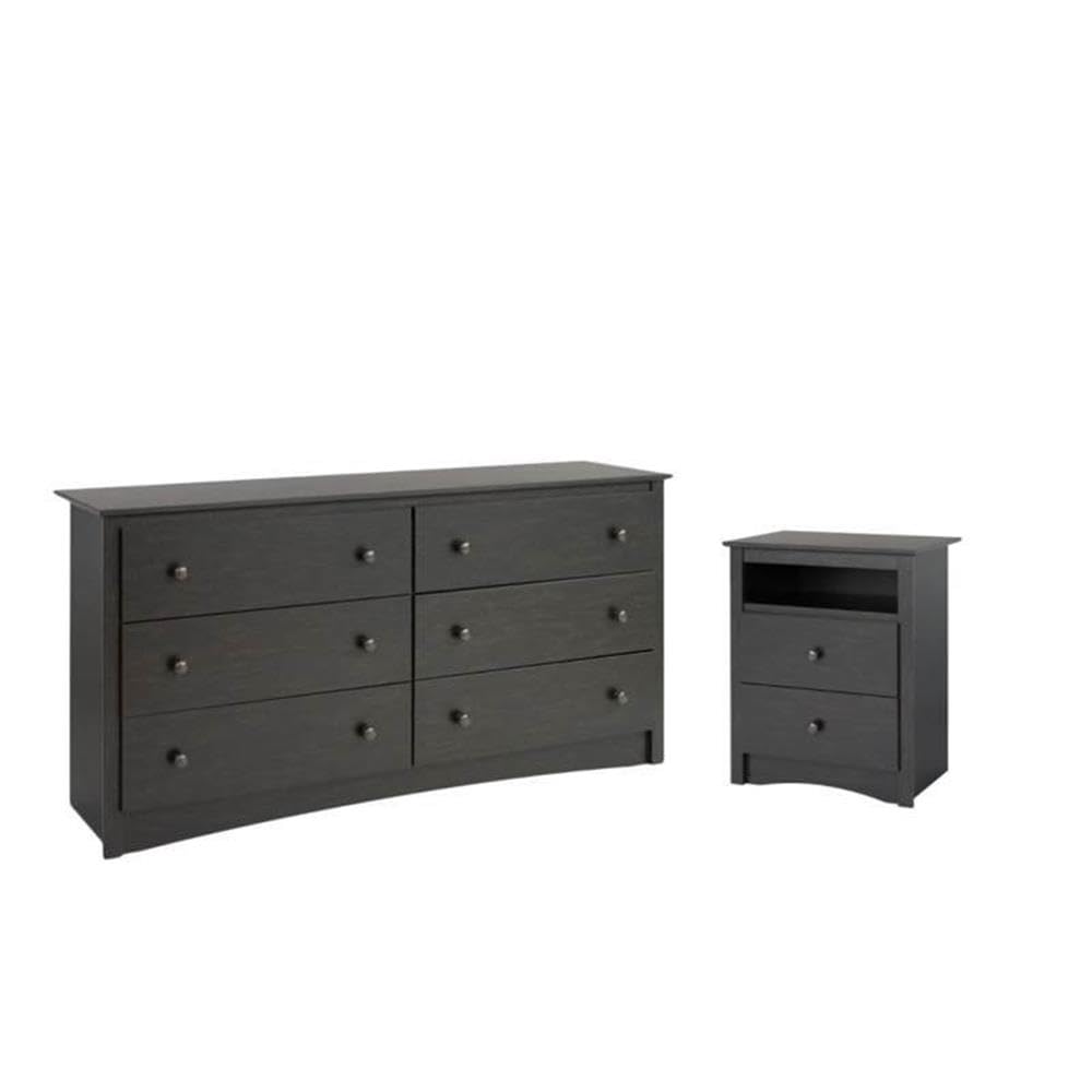 Home Square Sonoma 2-Piece Bedroom Set - Wooden Dresser & Nightstand in Washed Black Finish | Modern Bedroom Furniture for Master & Guest Rooms