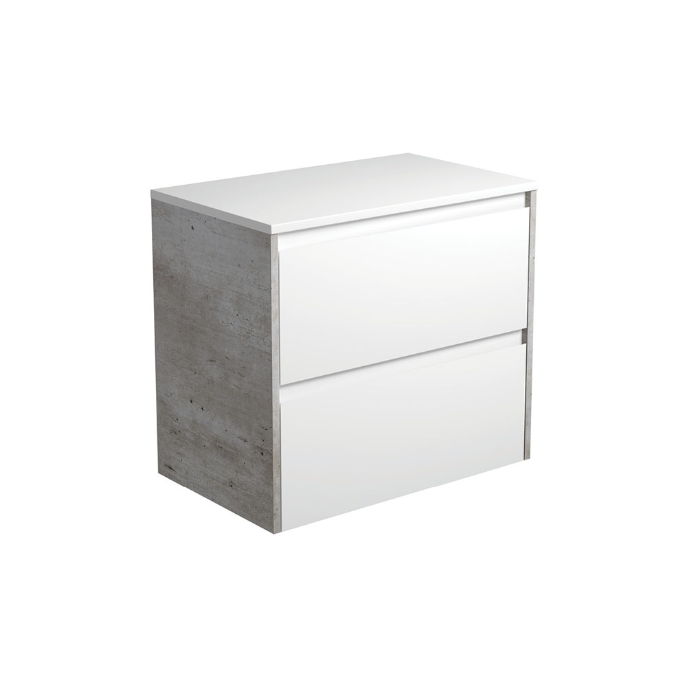 Fienza 75BWX Amato 750 Wall Mounted Cabinet - Industrial Style Satin White Bathroom Vanity for Small Spaces | Perfect for Modern Home, Apartment & Powder Room Storage