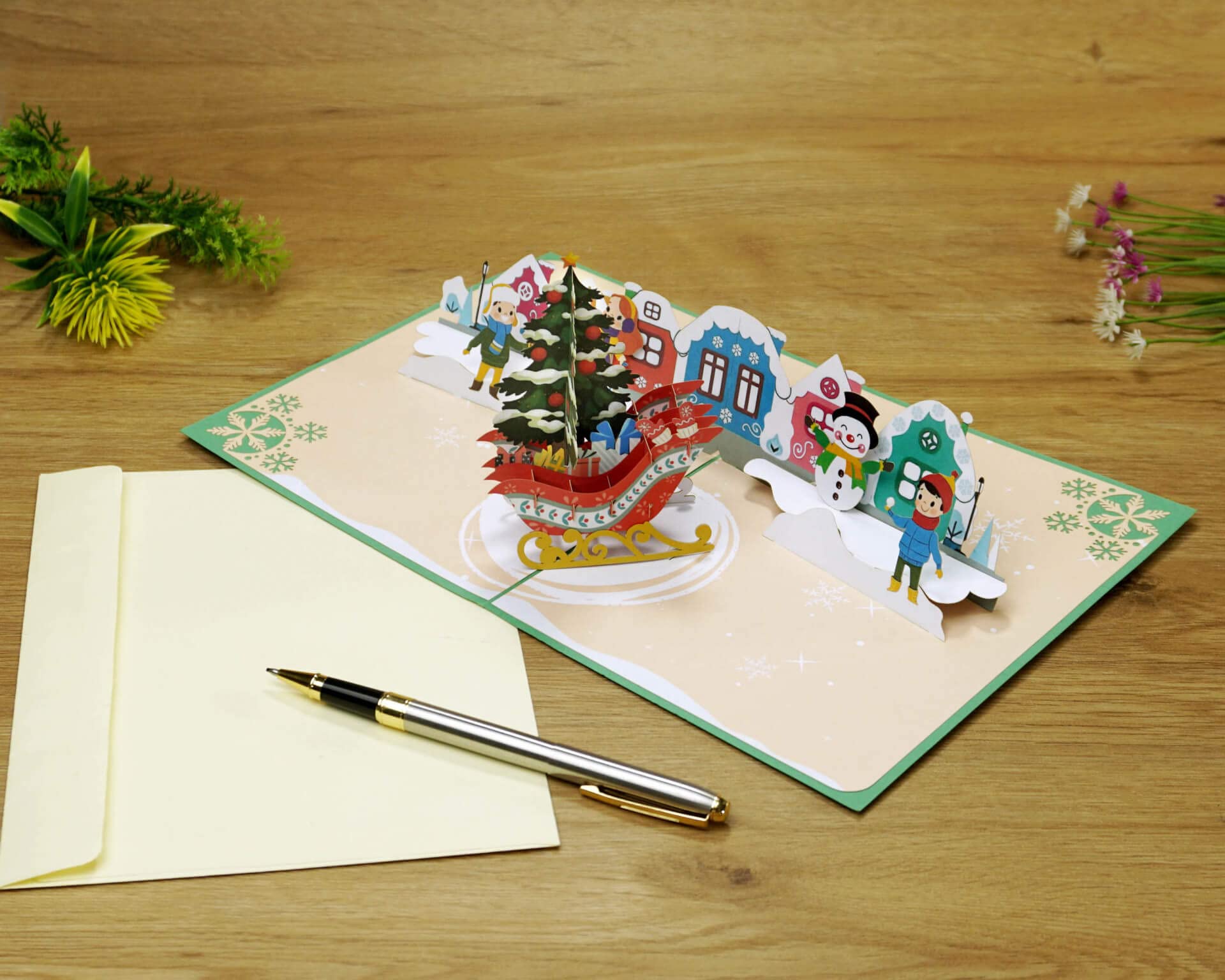3D Christmas Snowtown Pop Up Card with Snowman - Festive Holiday Greeting Card for Son, Husband - Unique 3D Xmas Cards for Family & Friends - Perfect for Christmas Wishes, Office Gifts & Holiday Decorations