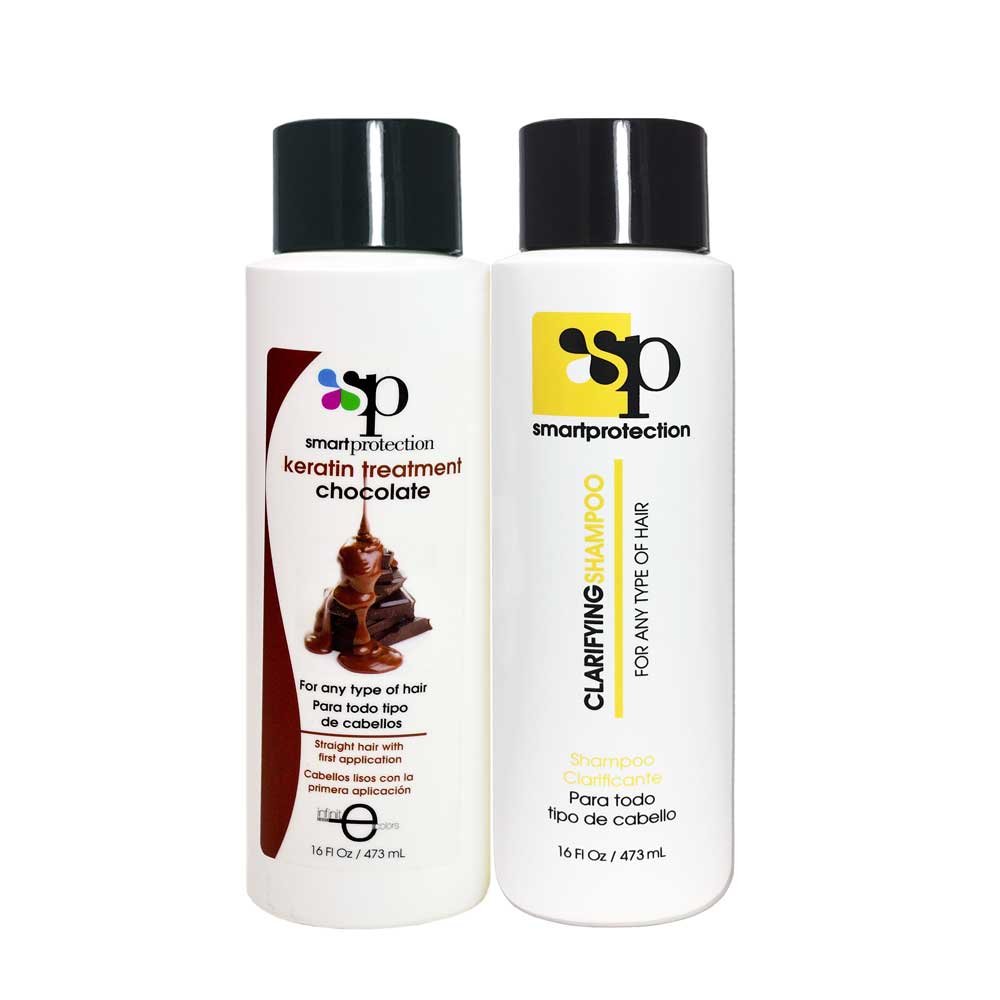 Smart Protection Chocolate Medium Strength Keratin Hair Treatment with Clarifying Shampoo - 16oz for Smooth, Frizz-Free Hair | Salon-Quality at Home | Perfect for Damaged, Curly & Color-Treated Hair