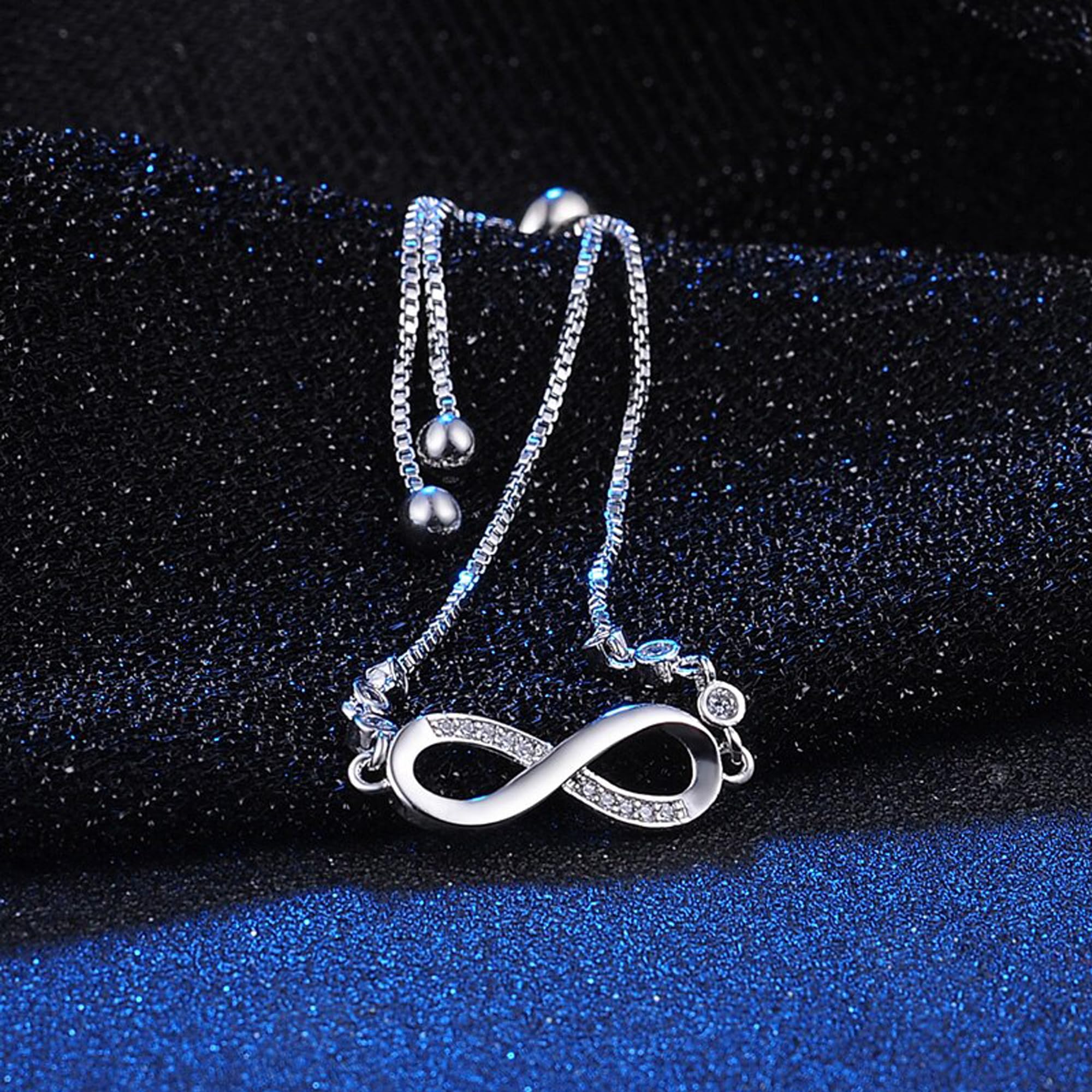 Elegant Silver CZ Infinity Adjustable Bracelet for Women & Girls - Stylish Love Gift, Fashion Jewelry Wristwear - Perfect for Date Nights, Parties & Special Occasions