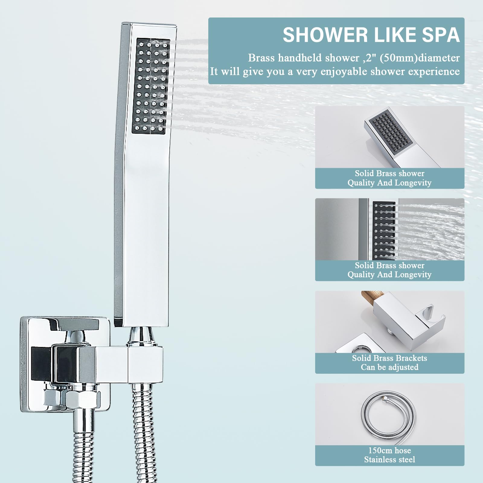 12 Inch LED Rainfall Shower Head System with Handheld Spray - Ceiling Mount Chrome Shower Faucet Set Including Rough-in Valve & Trim - Perfect for Modern Bathroom & Spa Experience