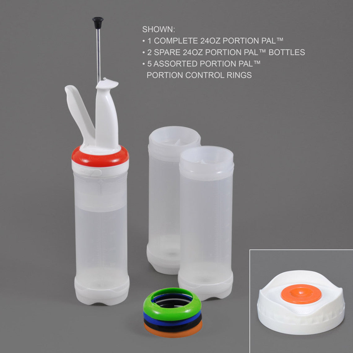 FIFO Portion Pal 24 Oz Food Storage Container Kit with 1 Valve Cap & 5 Assorted Rings - Airtight BPA-Free Orange Meal Prep Container for Kitchen, Camping & Office Lunch Storage