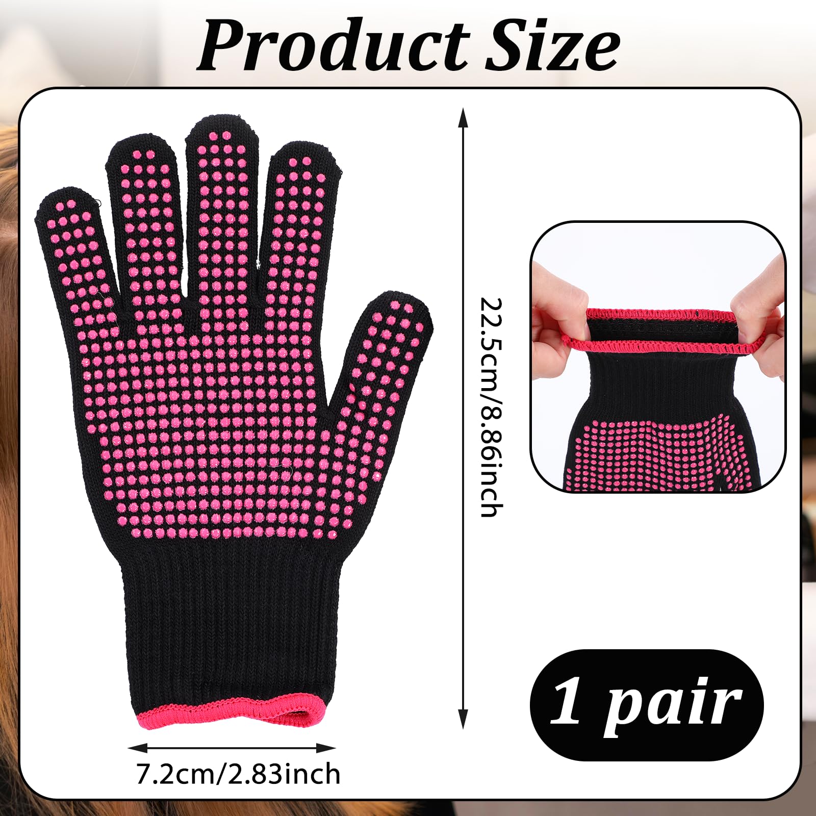 2 Pcs Heat Resistant Gloves with Double Silicone Bumps - Professional Heat Blocking Oven Mitts for Hair Styling Tools, Curling Irons, Flat Irons & Hot Air Brushes - Perfect for Salon, Home & Kitchen Use