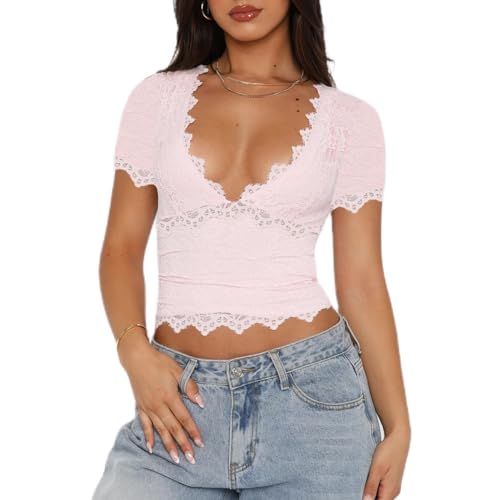 I-pink Lace Ruffle Top