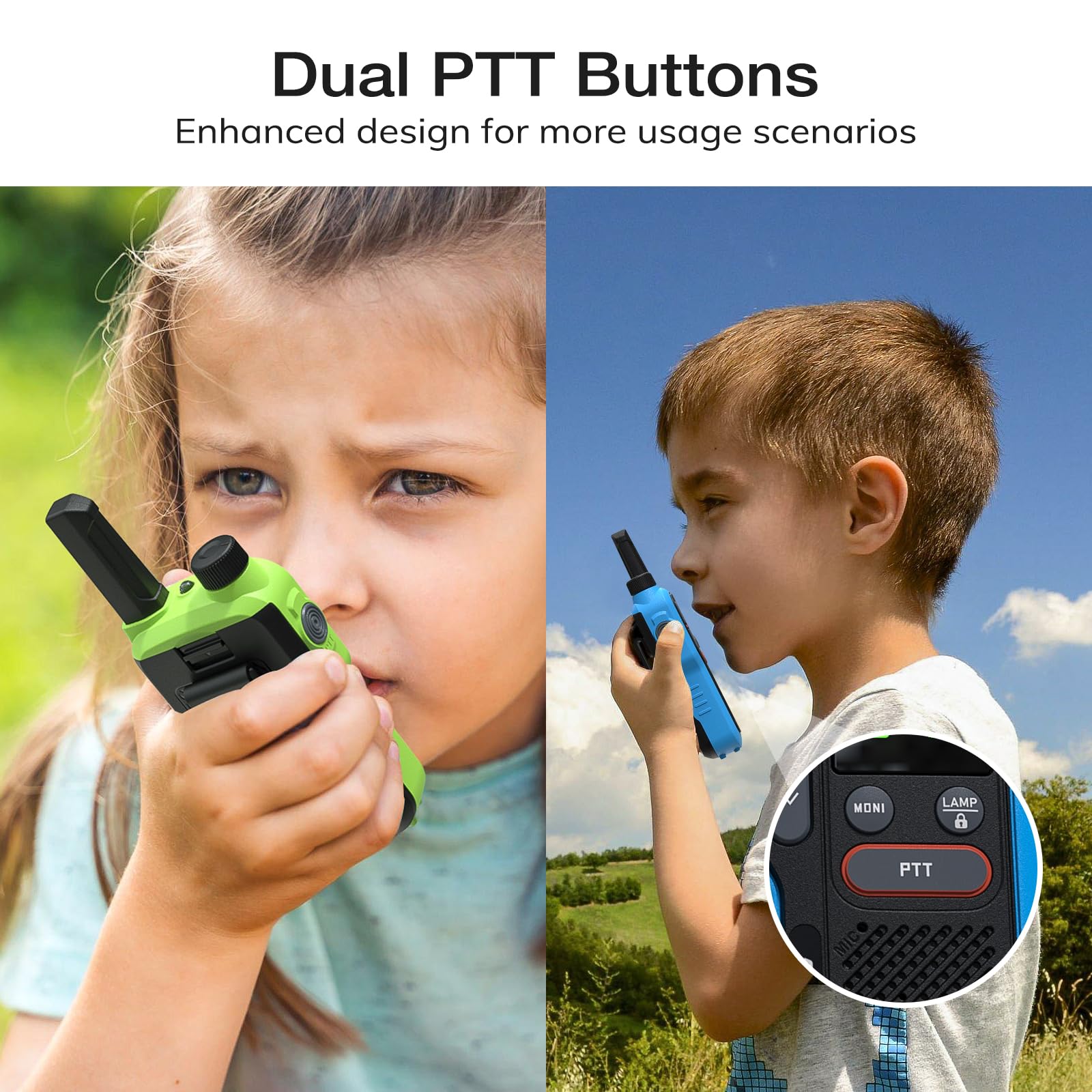 BAOFENG GT-18 Long Range Walkie Talkies for Adults & Kids - License Free Rechargeable FRS Two Way Radios with 1500mAh Battery, 22 Channels & NOAA Weather Scan - Ideal for Camping, Hiking, Family Outdoors & Emergency Communication (3 Pack - Yellow, Green, Blue)