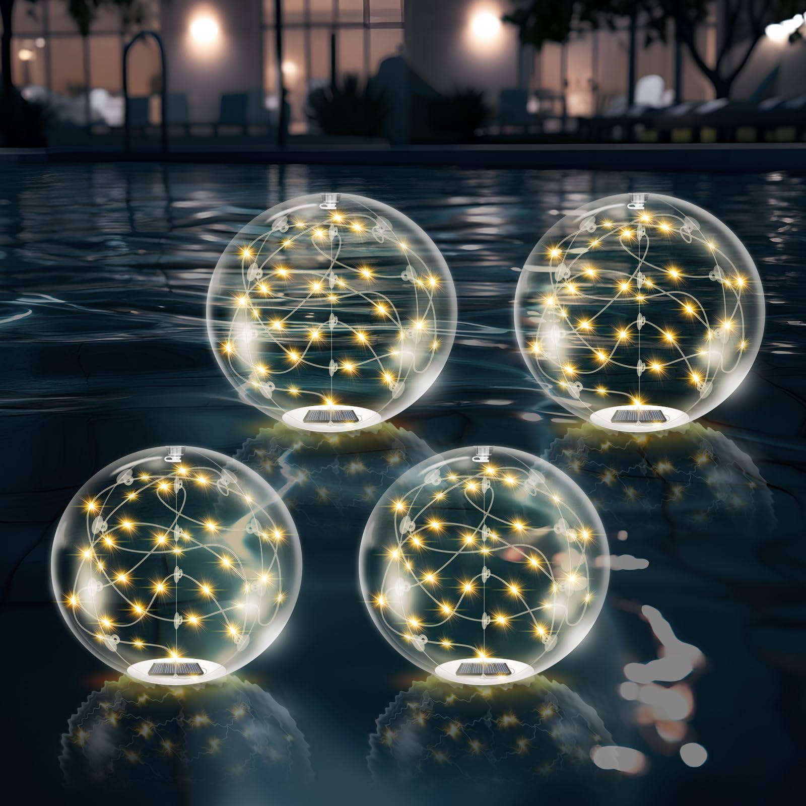 Solar Powered Floating Pool Lights - 14 Inch 3000K Warm White Inflatable LED Glow Balls, IP68 Waterproof for Inground Pools, Christmas & Outdoor Decorations - Perfect for Night Swimming, Pool Parties, and Holiday Lighting