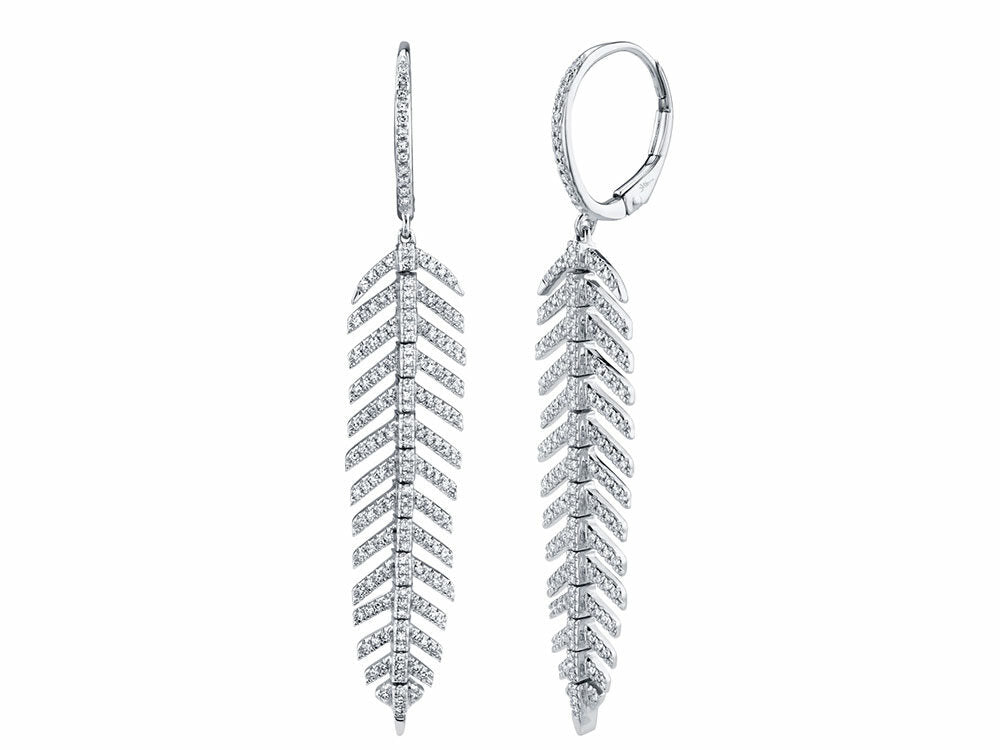 Elegant White Gold Diamond Phoenix Feather Drop Earrings for Women | Luxury Dangle Earrings for Weddings, Parties & Special Occasions | Perfect Gift for Anniversary, Birthday & Valentine's Day