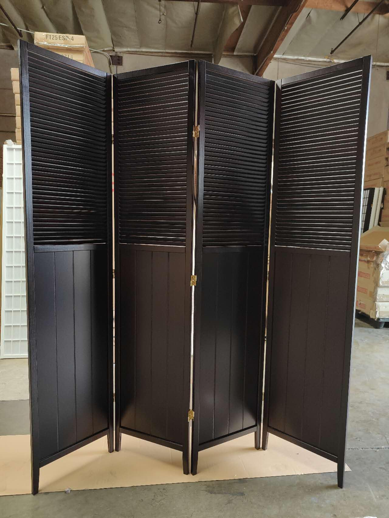 4 Panel Wooden Room Divider - Espresso Brown Folding Privacy Screen - Perfect for Home Office, Bedroom Partition & Living Room Decor