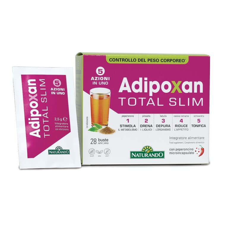 Naturando Adipoxan Total Slim 5-in-1 Weight Control Supplement with Birch, Pilosella, Cassia Nomame, Schisandra & Microencapsulated Chili - 28 Sachets | Natural Fat Burner & Metabolism Booster for Weight Management