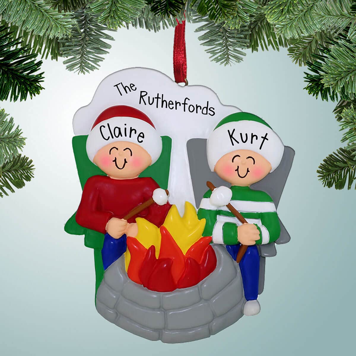 Personalized Fire Pit Couple Christmas Ornament - Custom Outdoor Fireplace Decor - Camping & Backyard Gift Idea - Perfect for Roasting Marshmallows & Cozy Gatherings
