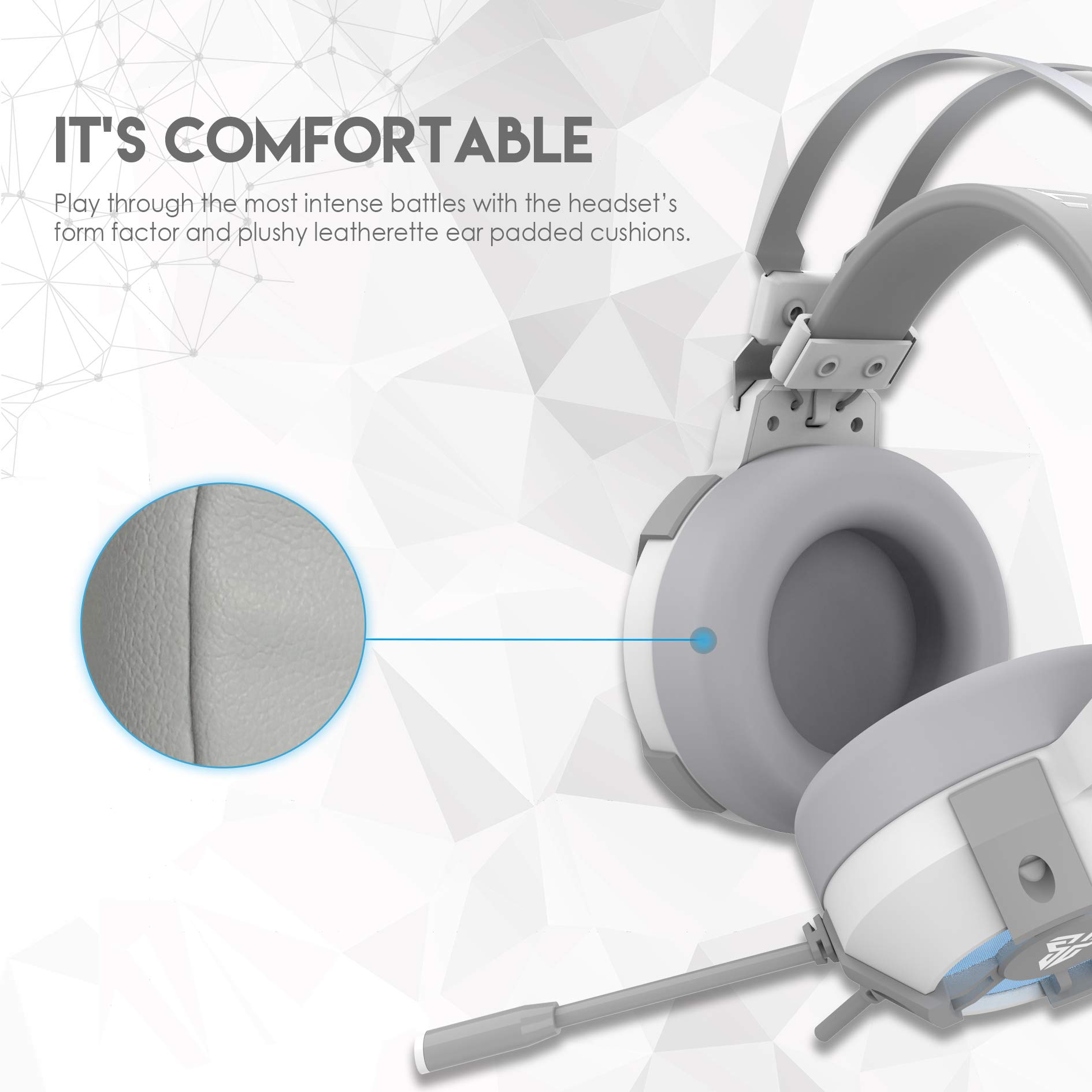 FANTECH USB RGB Gaming Headset with Stand - 7.1 Surround Sound Over-Ear Headphones with Mic & Hanger - 50mm Drivers, DTS Digital - White - Perfect for PC Gaming, Streaming & Office Work