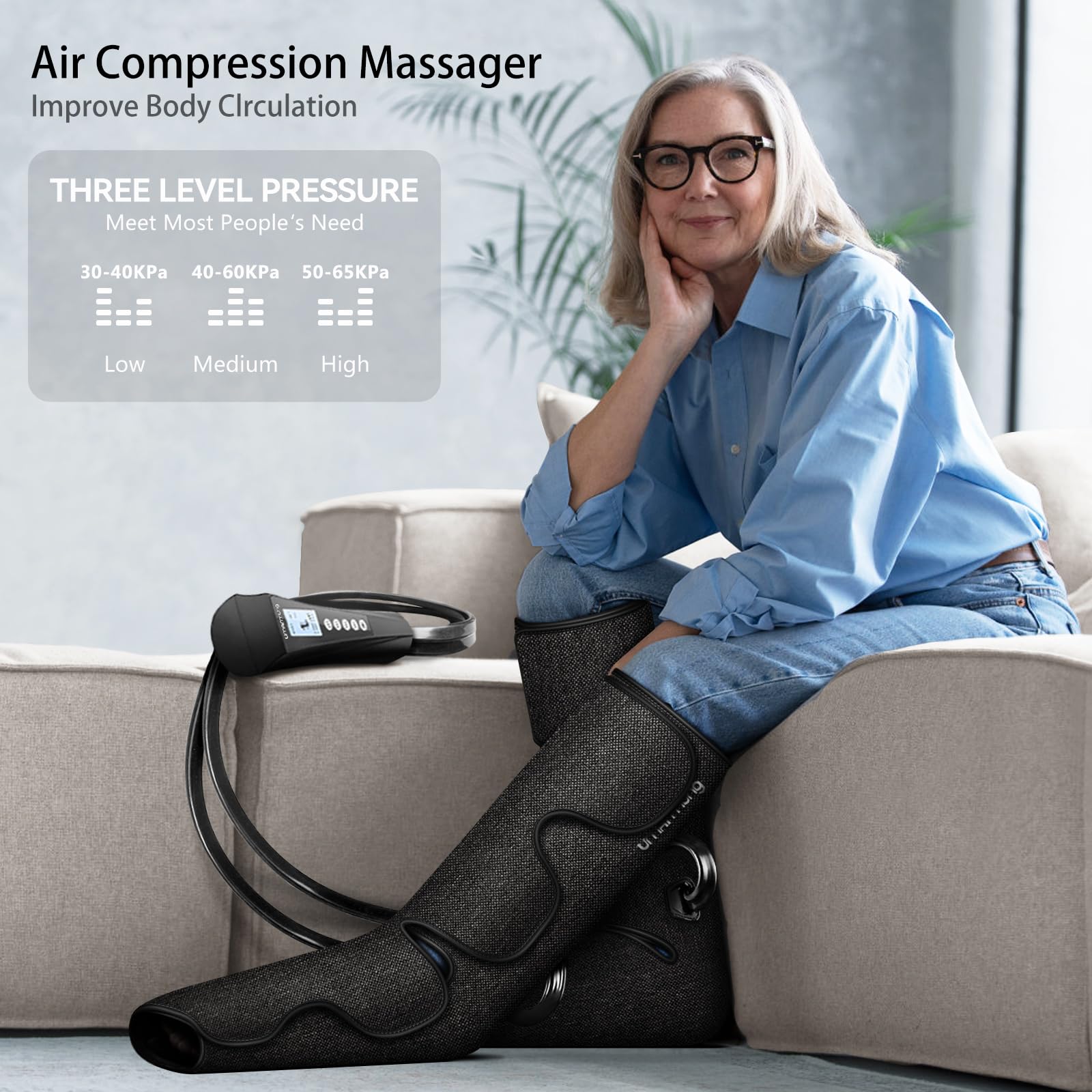 UMARMUNG Air Compression Leg Massager with Heat - Best Gifts for Women, Men, Mom & Dad - Relieves Varicose Veins, Edema, Muscle Fatigue, Cramps & Swelling - Perfect for Home Relaxation, Post-Workout Recovery & Holiday Gifts (Christmas, Father's Day, Mother's Day)