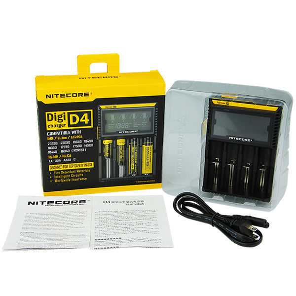 Nitecore Intellicharger D4 LCD Smart Battery Charger for 18650 26650 Ni-MH Li-ion - Fast Charging with Digital Display | Perfect for Flashlights, Vapes, and Electronic Devices