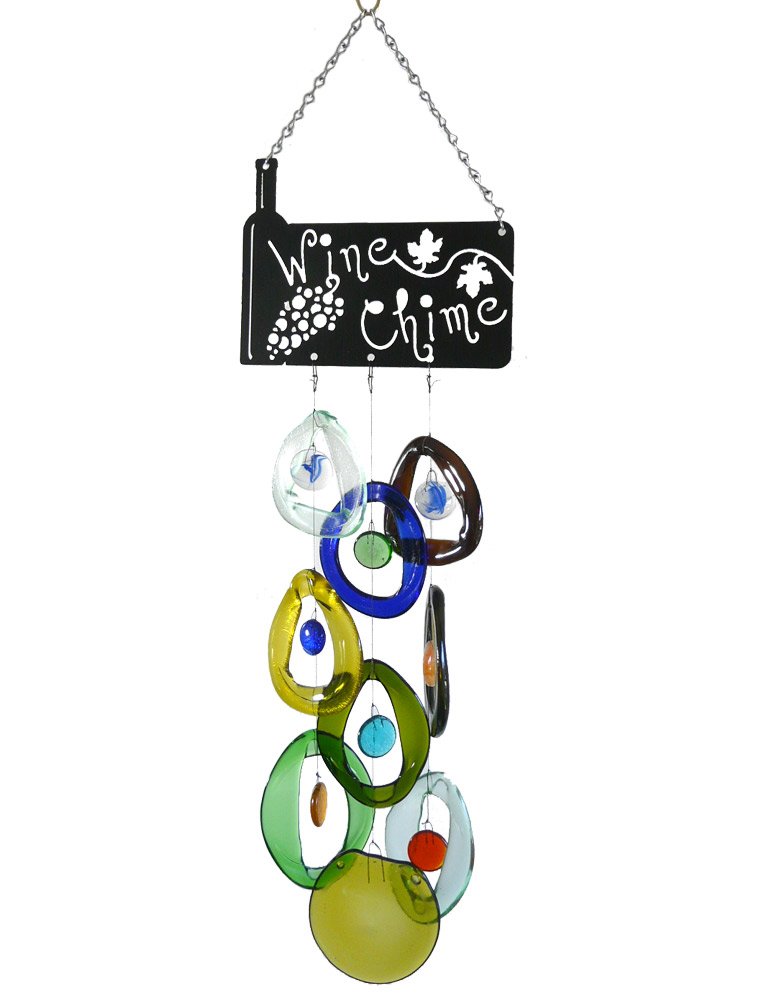 Eco-Friendly Wine Chime - Handcrafted Recycled Wine Bottle Glass Wind Chime for Outdoor Garden, Patio, and Home Decor