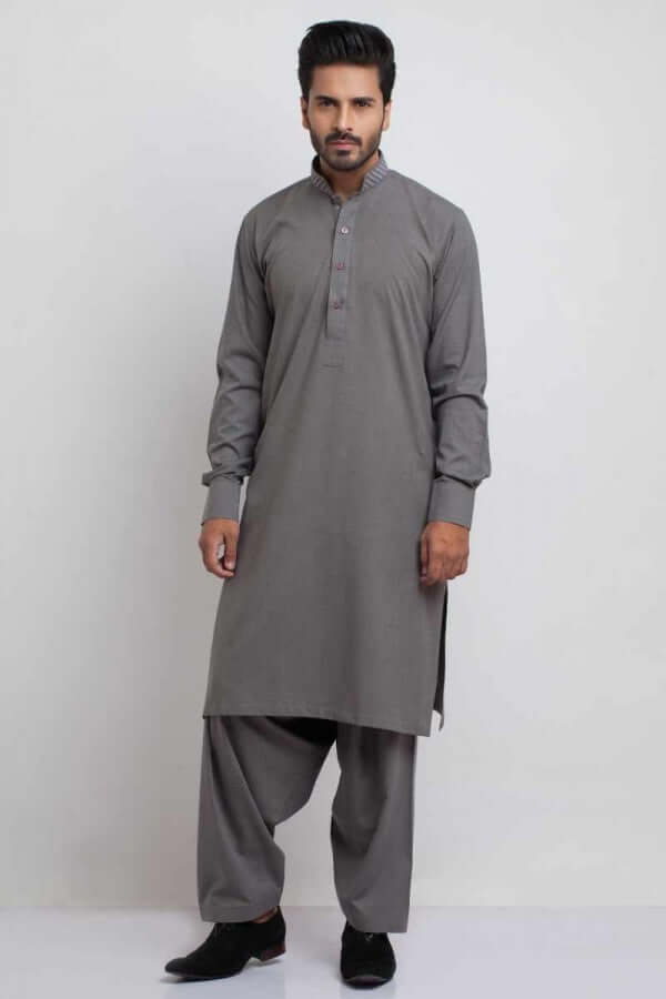 Elegant Grey Shalwar Kameez with Motif Embroidery - Pakistani Traditional Outfit for Women | Perfect for Weddings, Parties & Cultural Events