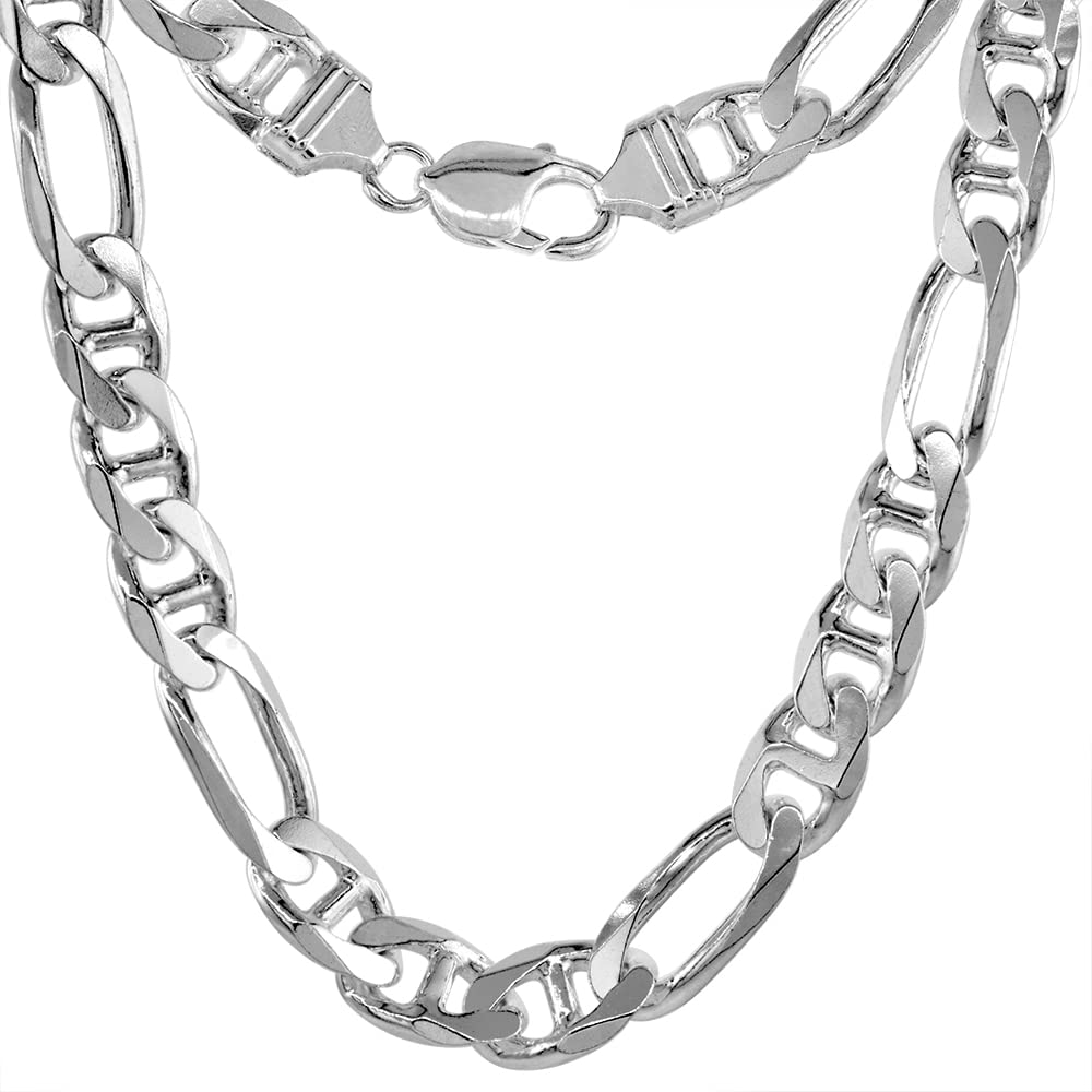 Sterling Silver 10.5mm Figarucci Link Chain Necklace & Bracelet Set - Nickel Free, Beveled Edges, Made in Italy (7-30 Inch) - Perfect for Everyday Wear, Gifts, and Special Occasions