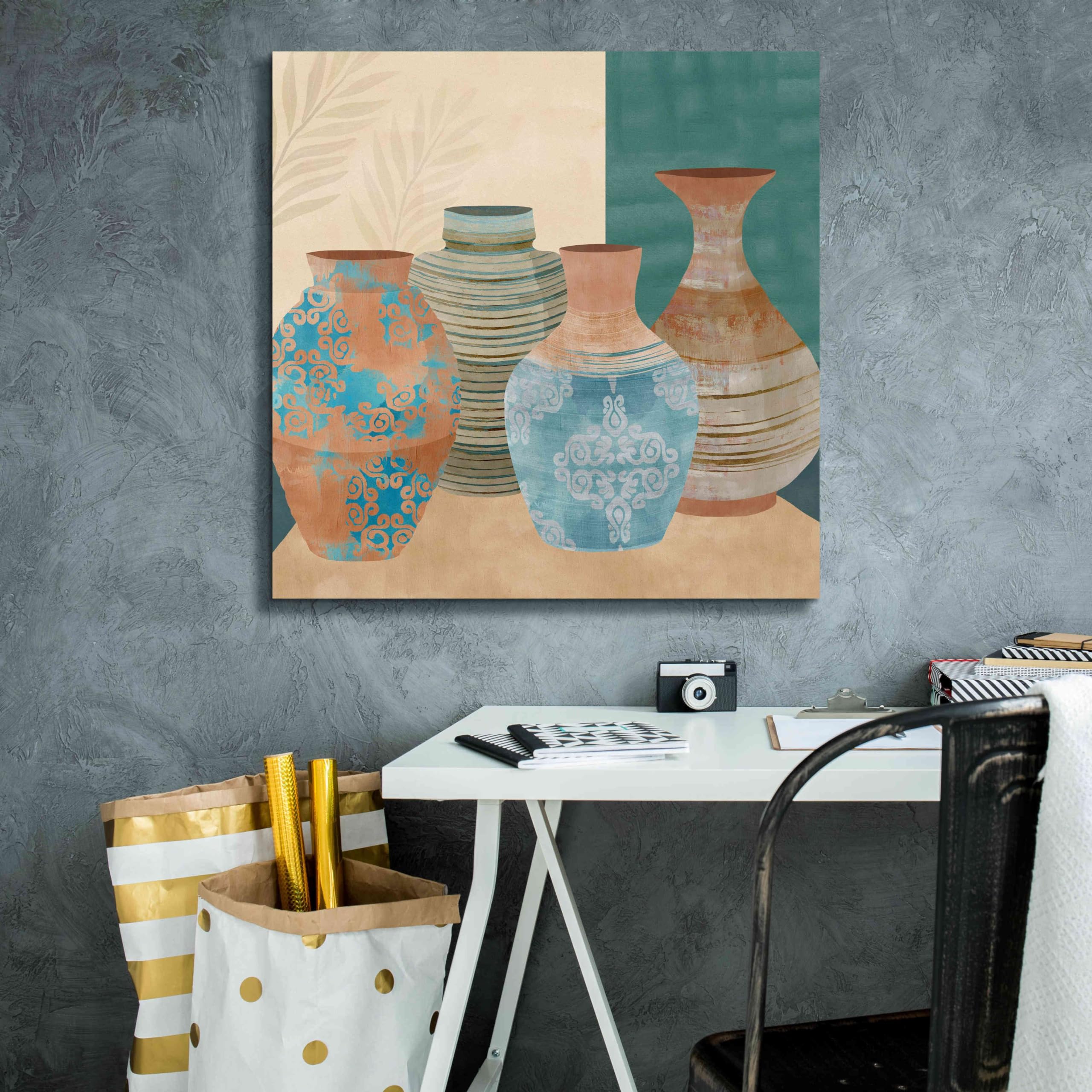Flora Kouta 'Earthenware Pots II' Graffiti Art Giclee Print on Canvas - 26x26 Inch Modern Wall Decor for Living Room, Bedroom & Office