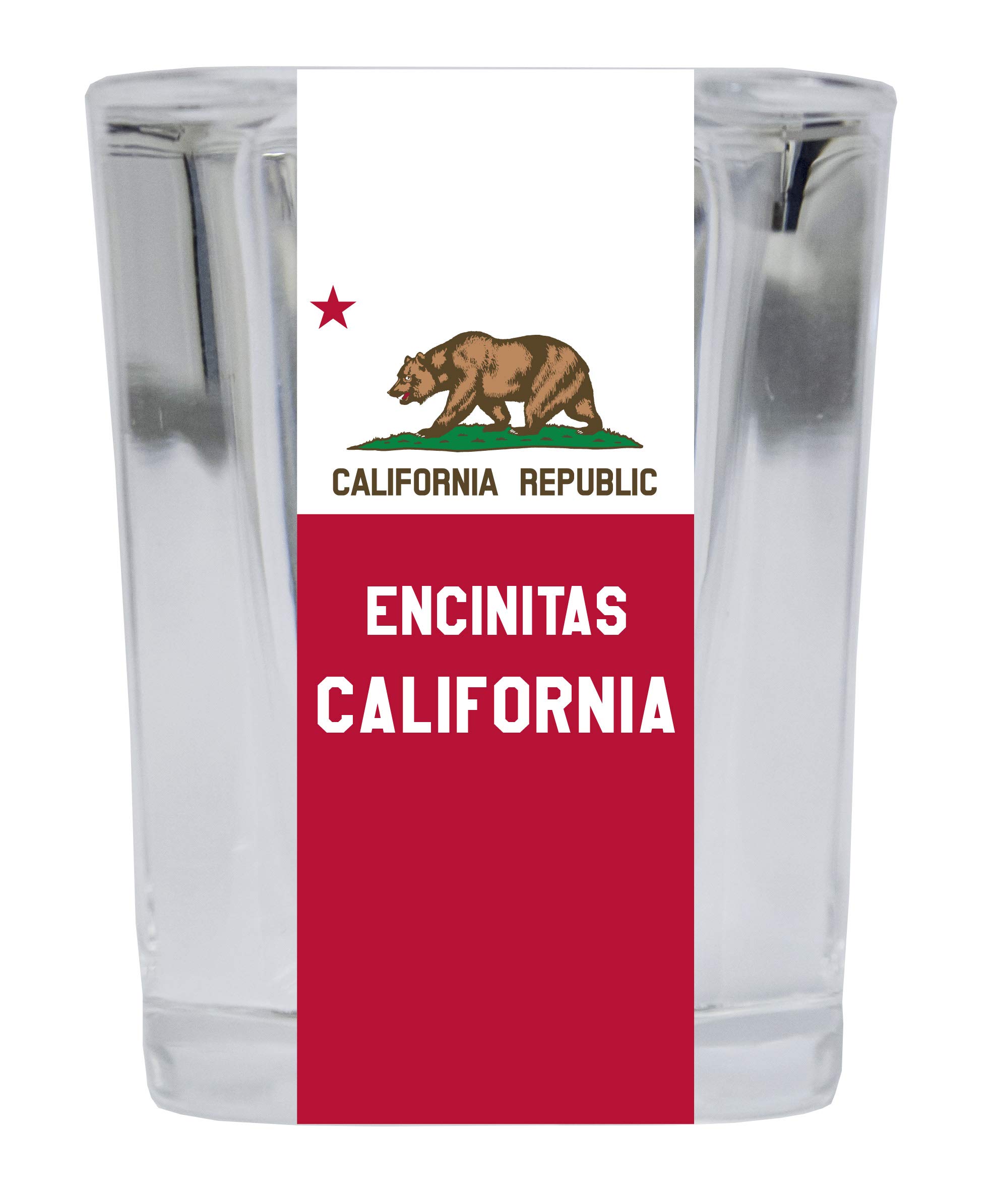 Encinitas California Souvenir - 2 Ounce Square Shot Glass for Whiskey, Tequila & Cocktails | Perfect Beach Bar Gift & Coastal Home Decor