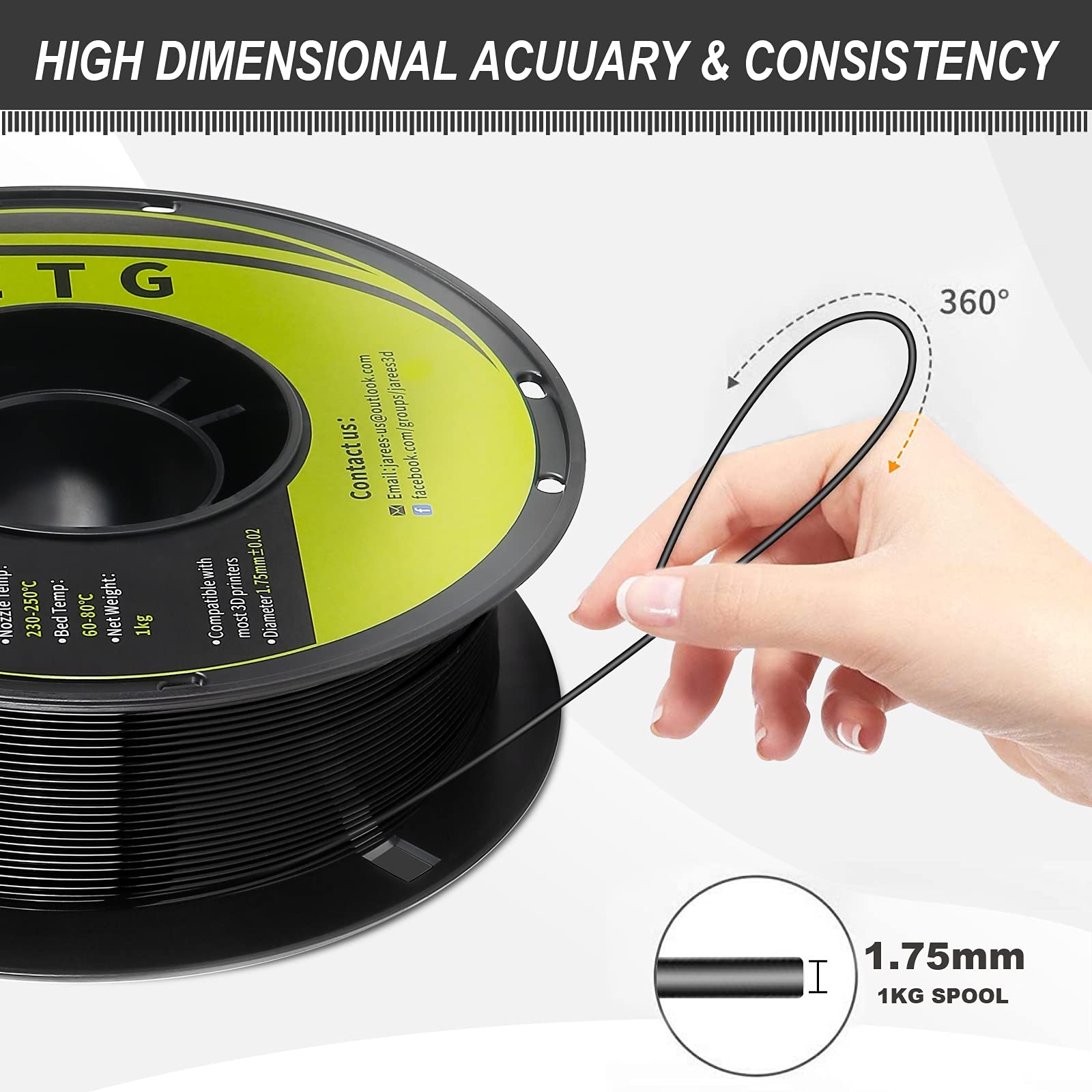 Premium 1.75mm Black PETG 3D Printer Filament - High Toughness, Vacuum Sealed 1kg Spool (2.2lbs) x 2 Pack - ±0.02mm Dimensional Accuracy for FDM Printers - Perfect for Functional Parts, Prototypes & DIY Projects