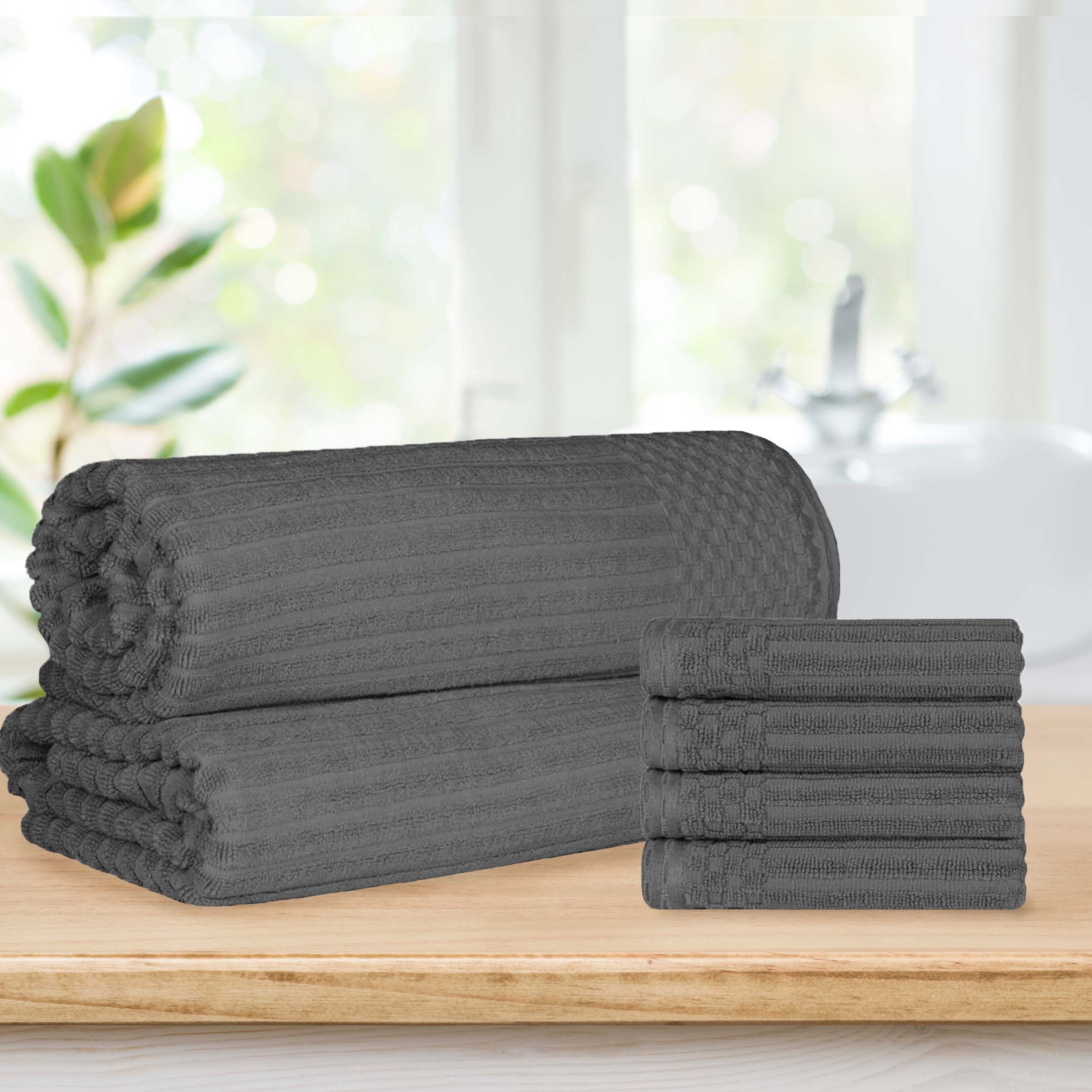Premium Soho Ribbed Textured Cotton Hand Towels & Bath Sheets Set - Ultra Absorbent, Soft & Quick-Drying - Perfect for Bathroom, Spa, Gym & Guest Use