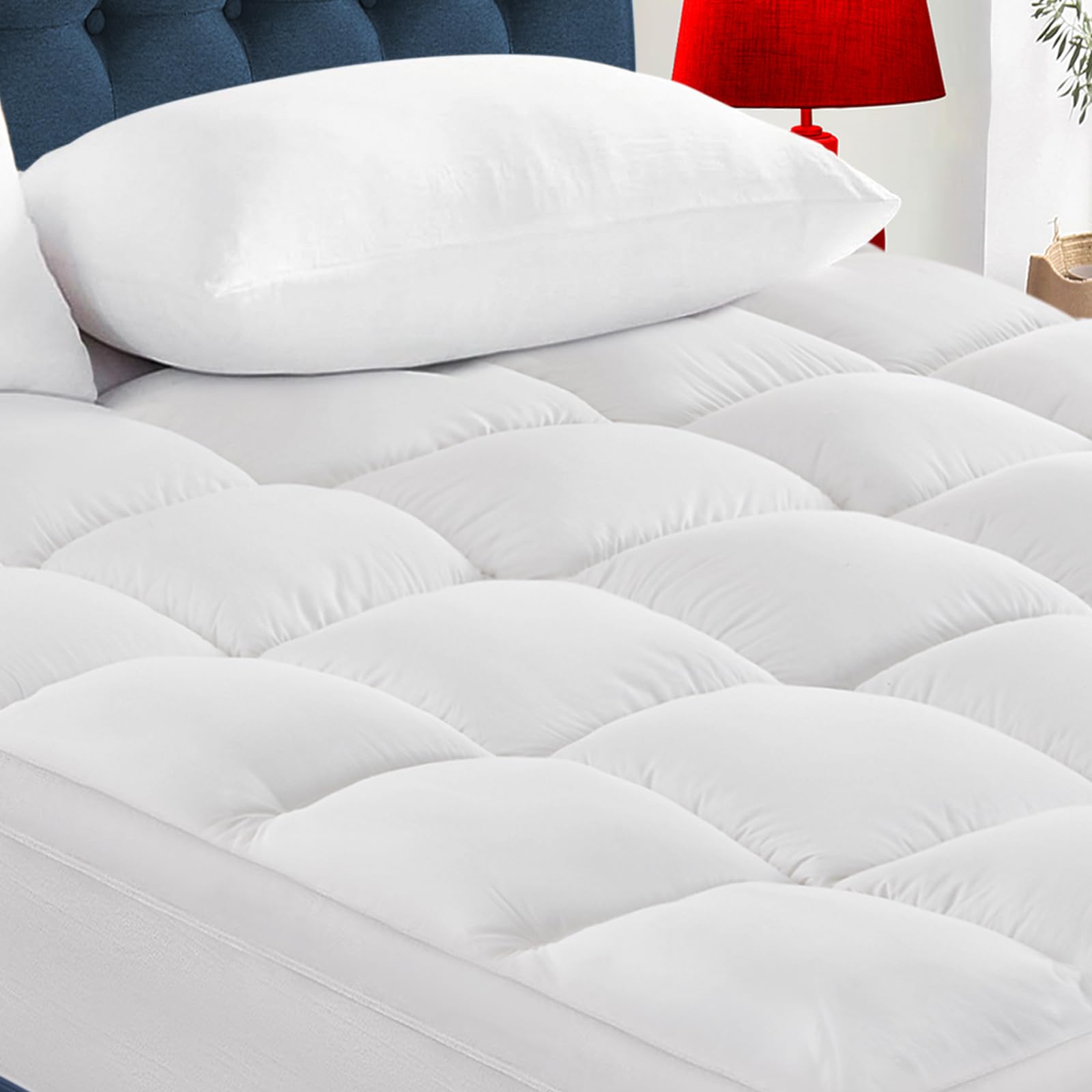 **CYMULA Cooling Queen Mattress Topper for Back Pain Relief – Extra Thick 3D Snow Down Alternative Pillow Top Pad Cover – Soft Mattress Protector for 8-21 Inch Deep Pocket Queen Beds – Perfect for Hot Sleepers & Pressure Relief**    *(Use Case: Ideal for side sleepers, hot sleepers, and those needing extra cushioning for back pain relief. Enhances comfort in guest rooms, master bedrooms, or dormitories.)*