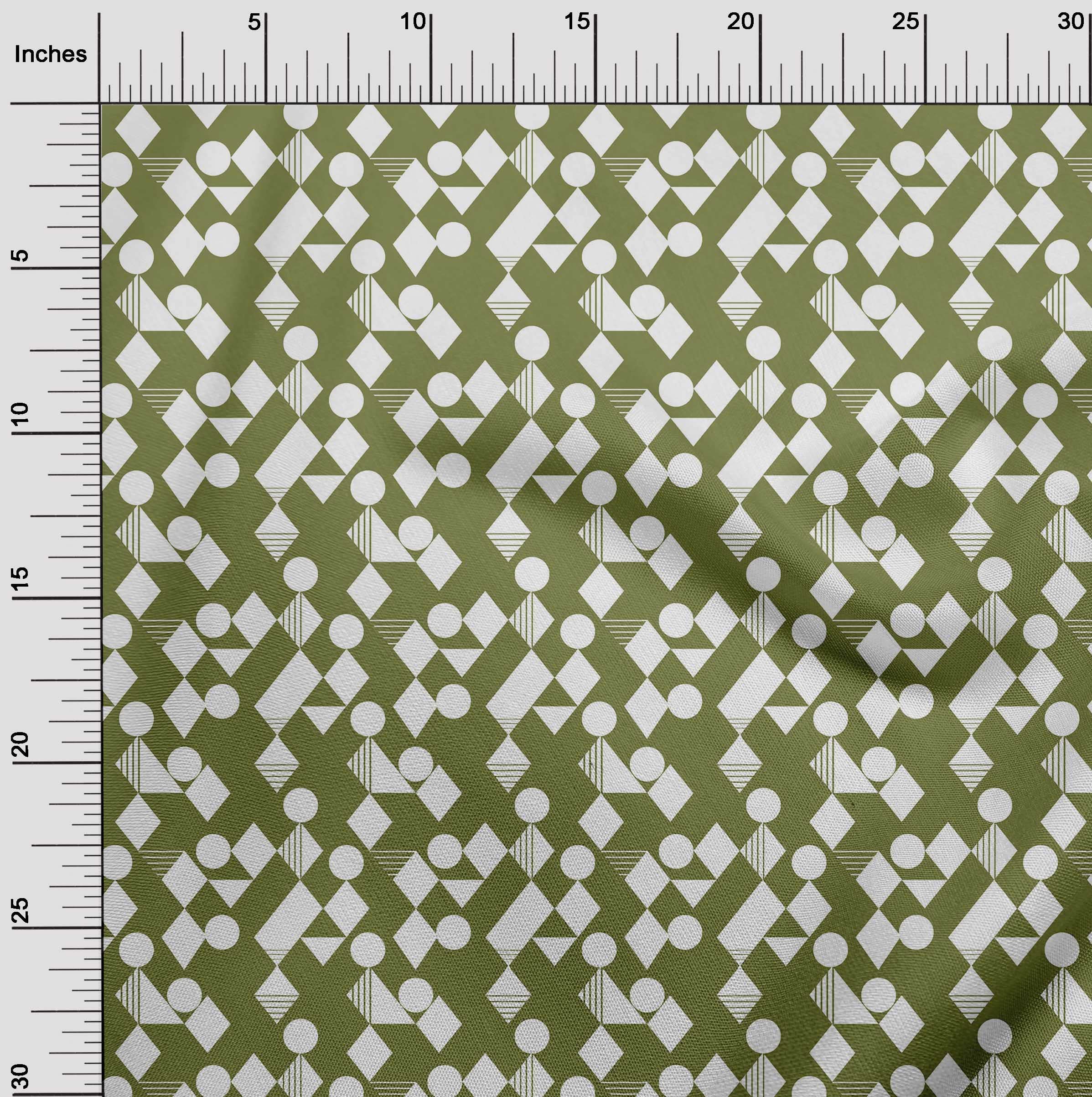 Premium Cotton Poplin Fabric - Forest Green Geometric Print, 42