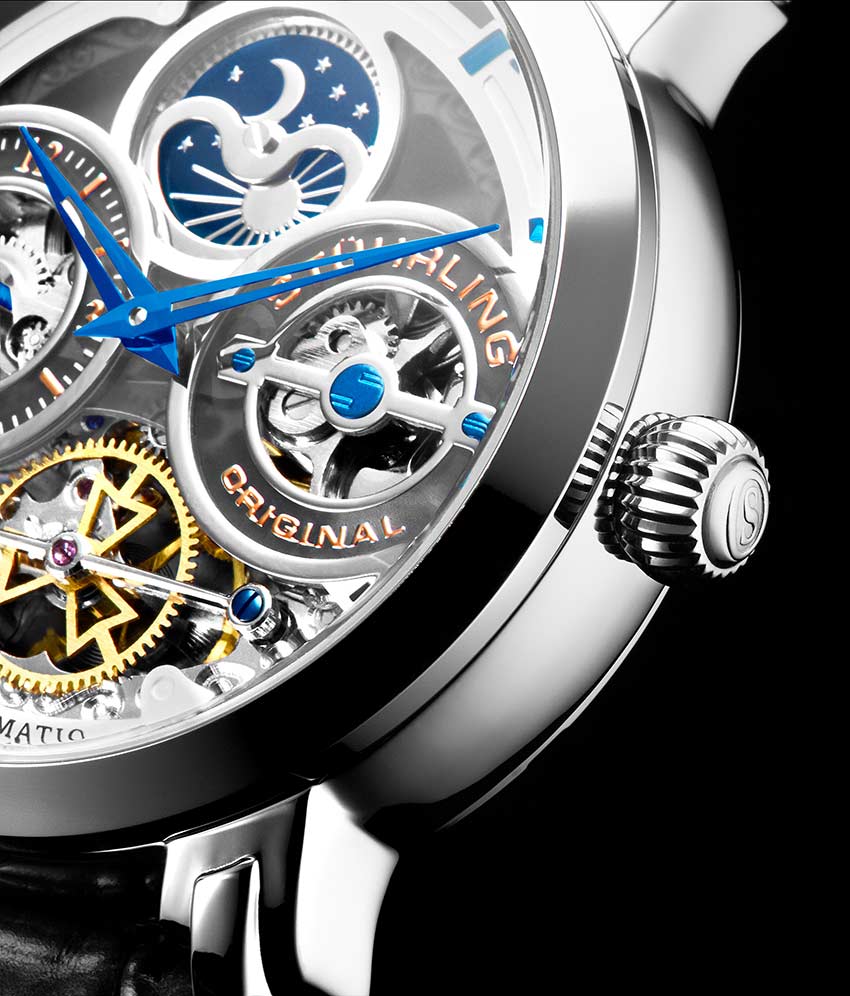 Luciano Automatic 46mm Skeleton Watch for Men - Stainless Steel Mechanical Timepiece with Open Heart Design - Perfect for Business, Formal Events & Gift Giving