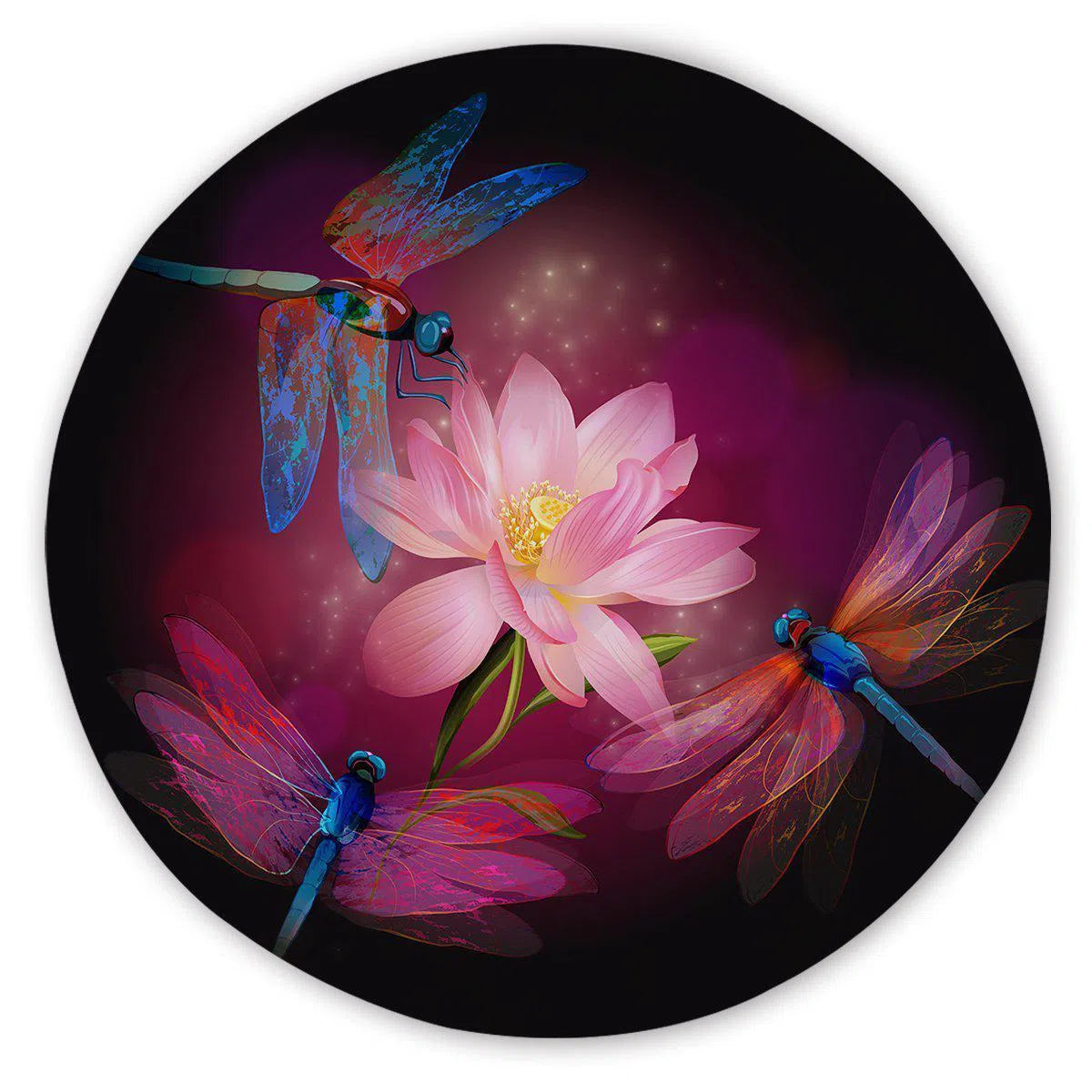 Premium Round Sand-Free Beach Towel with Dragonfly & Lotus Design - Quick Dry, Lightweight, Perfect for Pool, Beach, and Outdoor Adventures