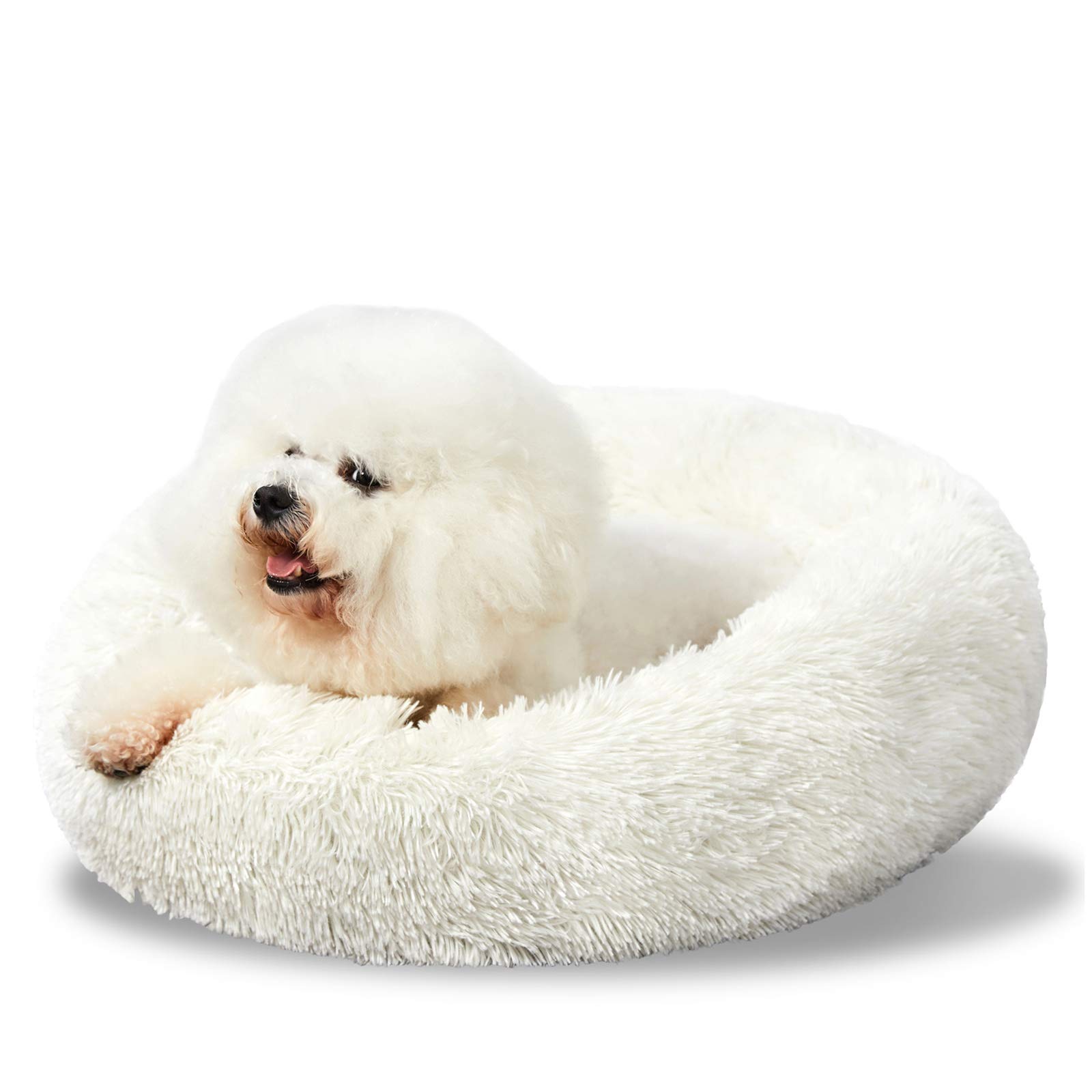 Washable Round Donut Dog Bed for Small Dogs - Soft & Comfy Calming Cuddler Pet Bed - Perfect for Puppies, Travel & Home Use