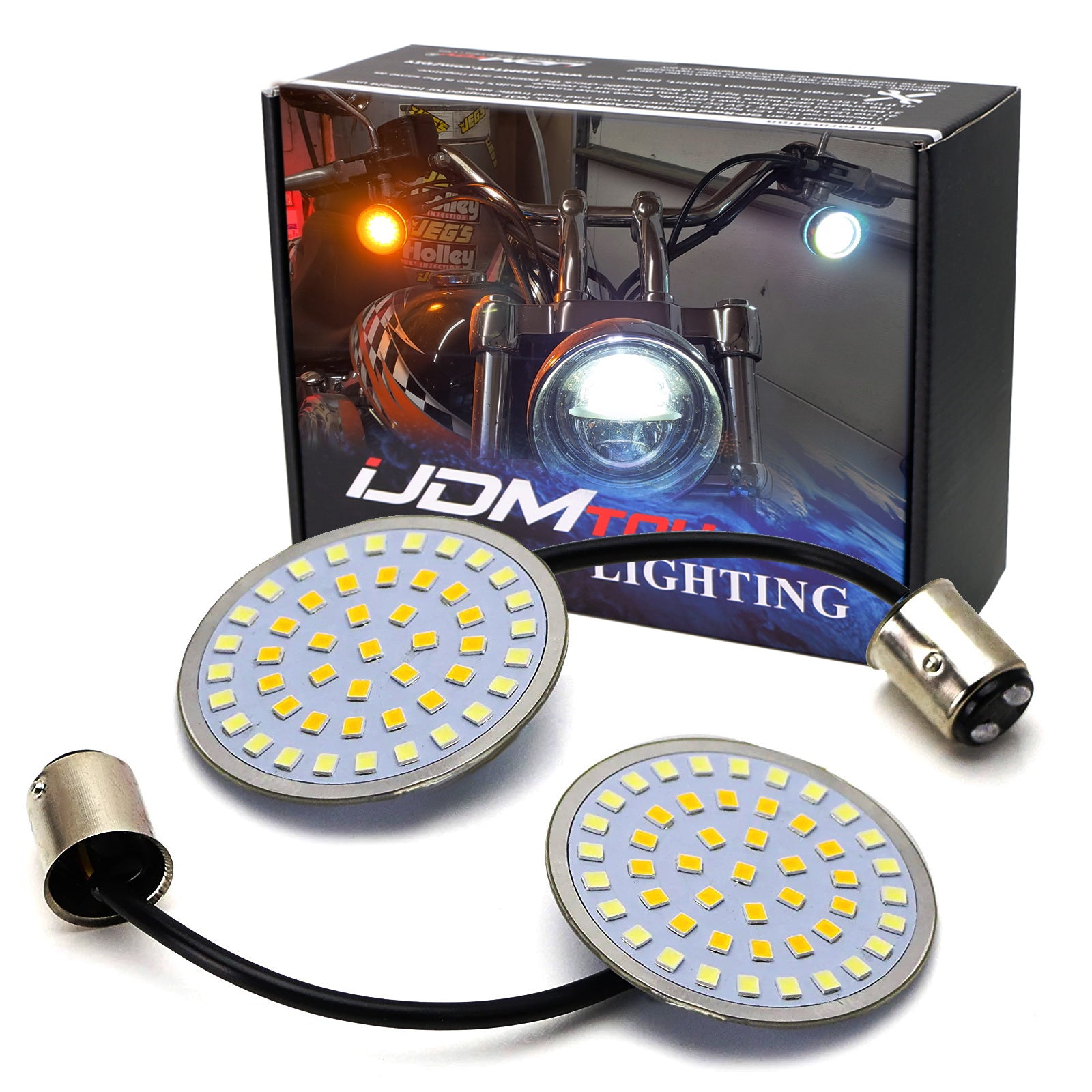 2 Pack White/Amber 1157 Switchback LED Turn Signal Lights for Harley Davidson Motorcycles - Compatible with Touring, Softail, Dyna Models - Daytime Running Lights & Turn Signals