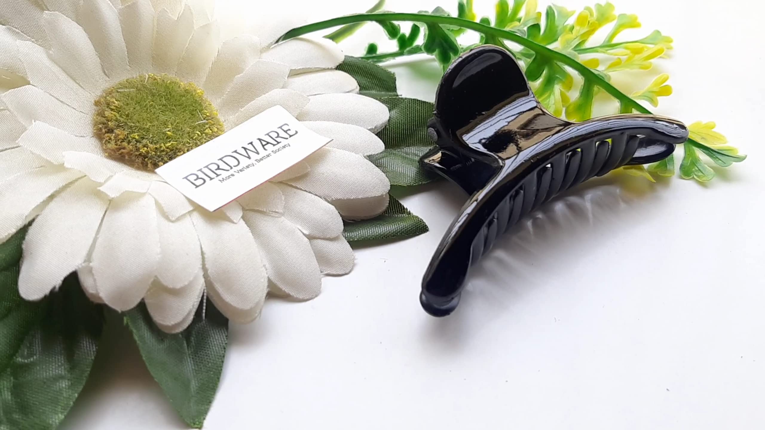 BIRDWARE 5-Pack Medium Hair Claw Clips for Women and Girls - 5cm Banana Butterfly Clips with Strong Grip (Black, Brown, White) - Lightweight Stone Design for Ponytails, Buns, and Everyday Hairstyles