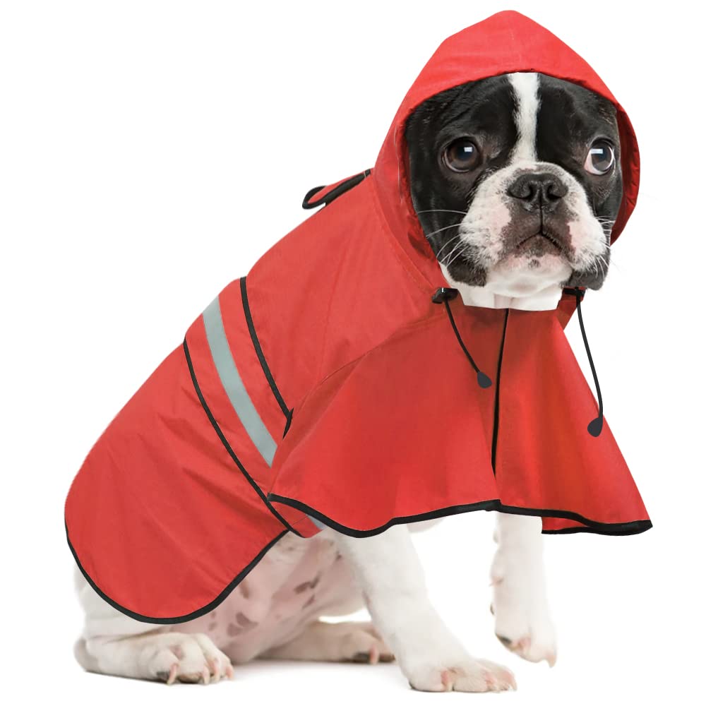 Waterproof Reflective Dog Raincoat - Adjustable Lightweight Pet Rain Jacket with Hood for Small to X-Large Dogs | Outdoor Walking & Rainy Day Protection (Red, Small)