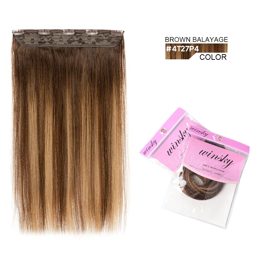 Winsky Real Human Hair Extensions - 14 Inch Brown Balayage Remy Clip-In Hair Piece (70g) for Women | Natural Look & Easy to Style | Perfect for Parties, Weddings & Daily Wear