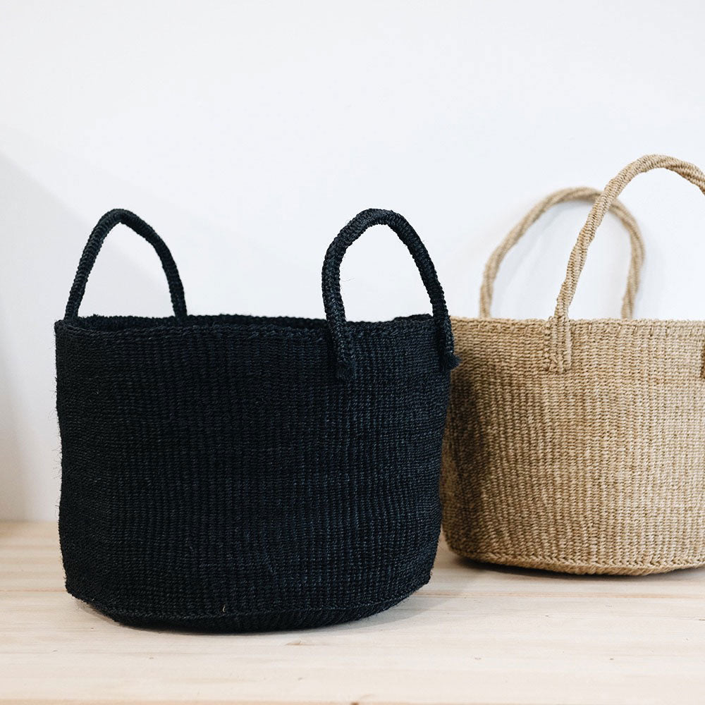 Natural Sisal Storage Basket - Black, Handwoven Eco-Friendly Organizer for Home, Office & Nursery - Perfect for Toys, Blankets & Magazines