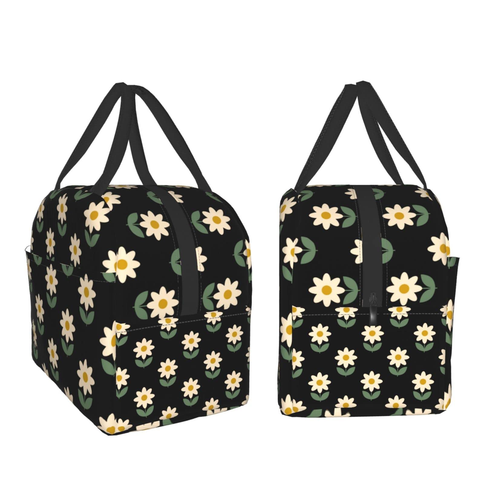 Flower Print Insulated Lunch Box - Reusable & Leak-Proof Lunch Bag for Men & Women - Portable Meal Container for Work, Travel, Picnic & Outdoor Activities