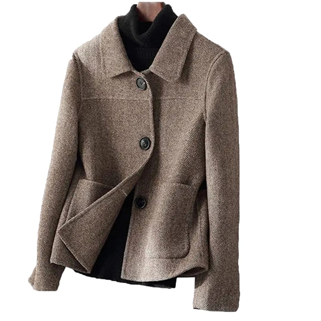 Korean Wool Coat for Petite Women - Warm Winter Loose Casual Outerwear (Brown) | Perfect for Office, Dating & Holiday Outfits