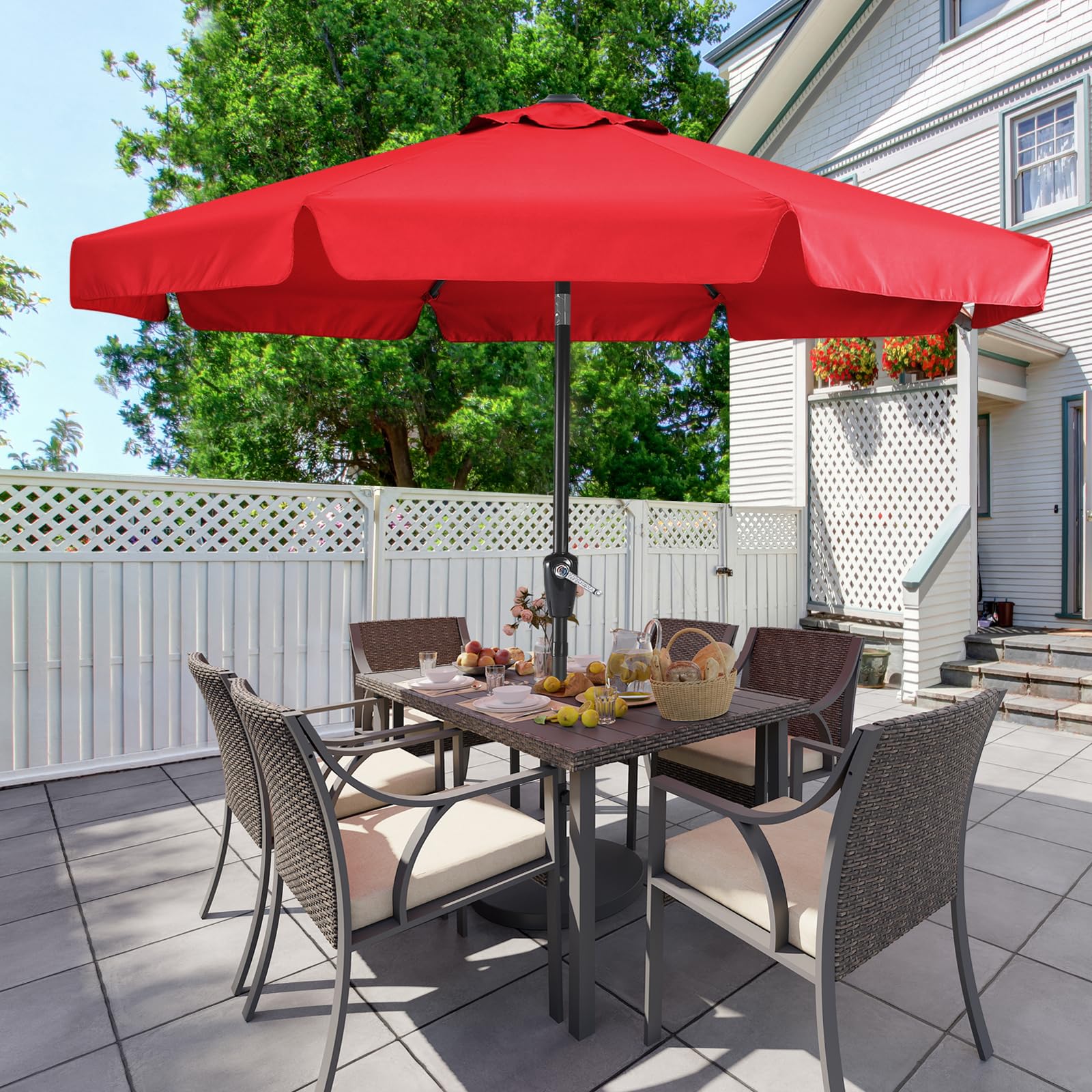 MASTERCANOPY 10ft Red Patio Umbrella with 8 Ribs - Outdoor Table Market Umbrella for Restaurants, Cafes, Poolside & Backyard Dining