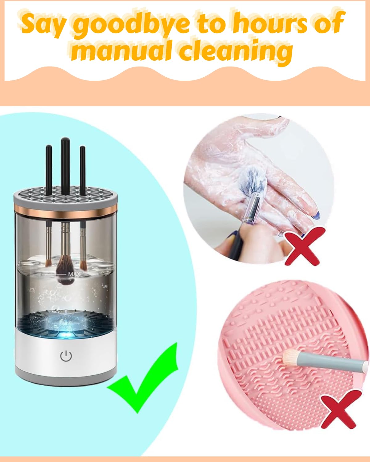 Electric Makeup Brush Cleaner Machine - Automatic Cosmetic Brush Cleaning with Cleaning Mat & USB Charging | Fits All Brush Sizes | Perfect for Home, Salon & Travel Use