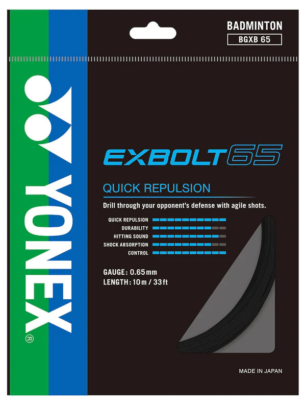 Yonex Exbolt 65 Badminton String Set (10m) - High Performance Badminton Racket String for Professional Players - Perfect for Tournament Play & Training Sessions