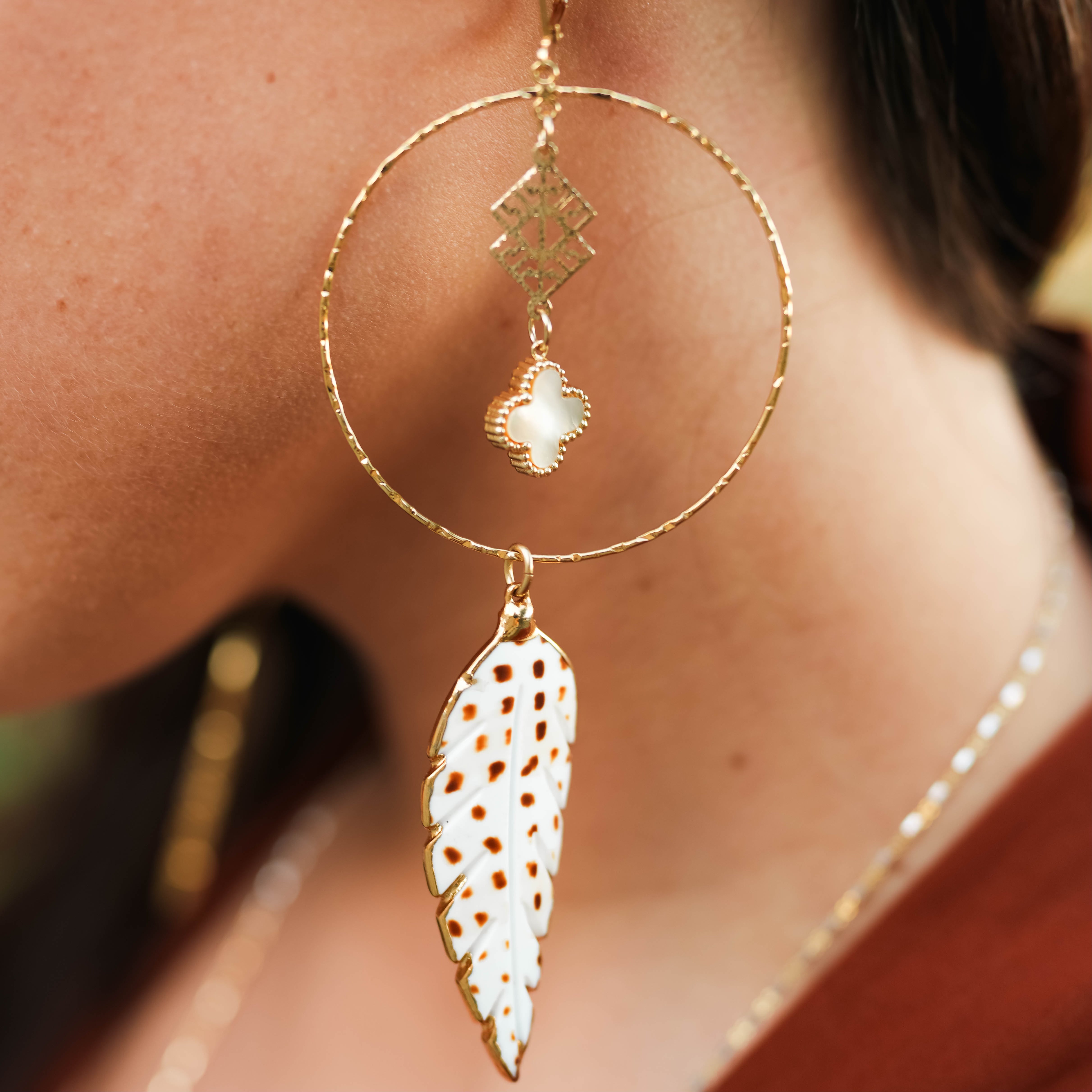 Handmade Mother of Pearl Feather Dream Catcher Earrings - Boho Chic Jewelry for Women, Perfect for Festivals & Spiritual Healing