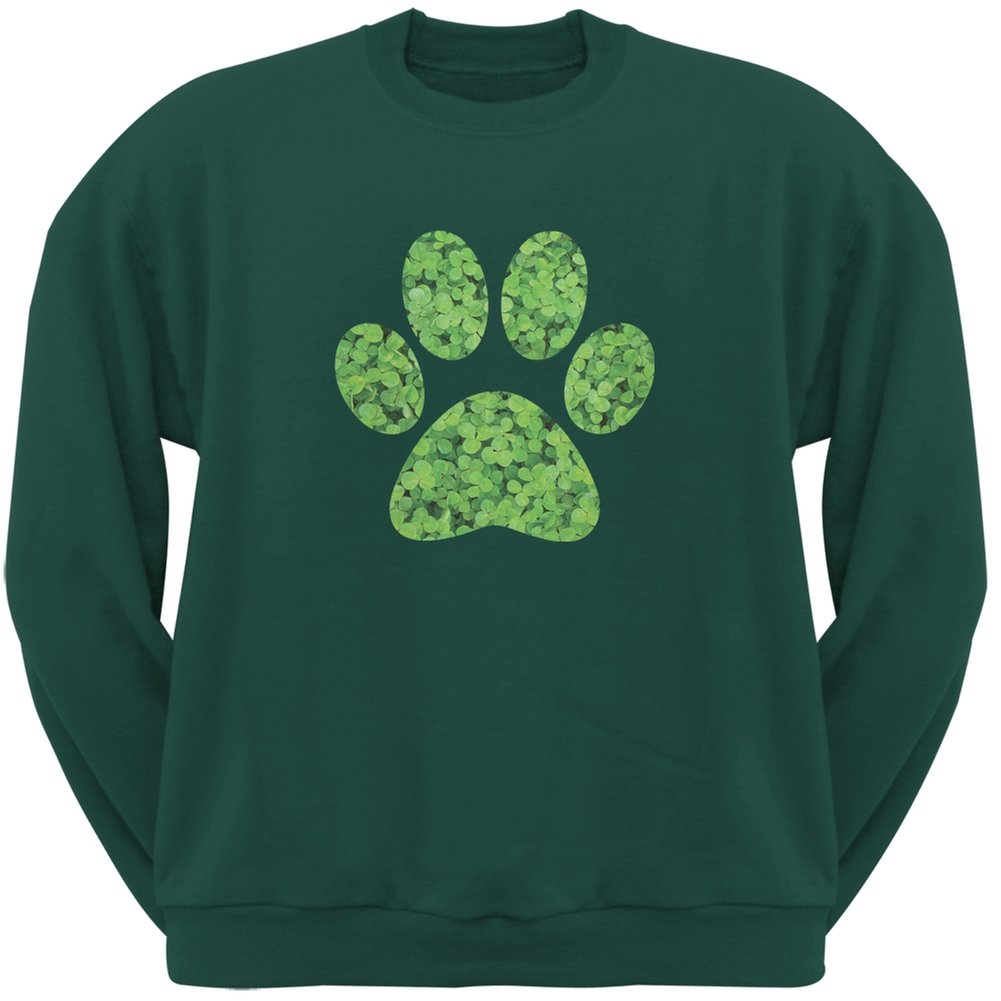 Animal World ST. Patrick's Day Dog Paw Print Forest Green Sweatshirt for Adults - Cozy Pullover for Irish Festivals, Pet Lovers & Casual Wear